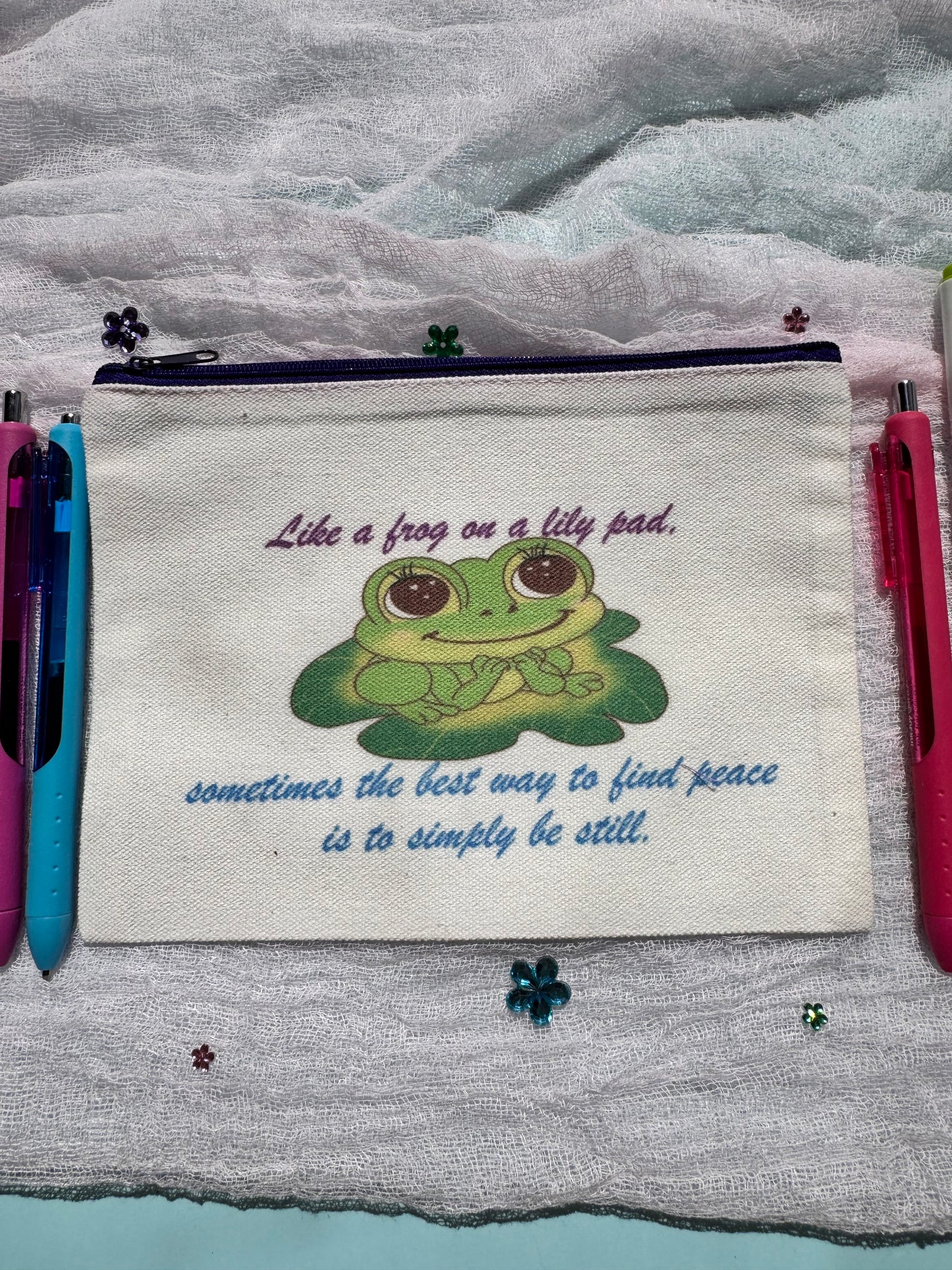Pencil Pouch, Makeup Bag, Cosmetic Organizer, Bookmark Holder, Adorable Frog Design, Sublimated Zipper Pouch (Copy)