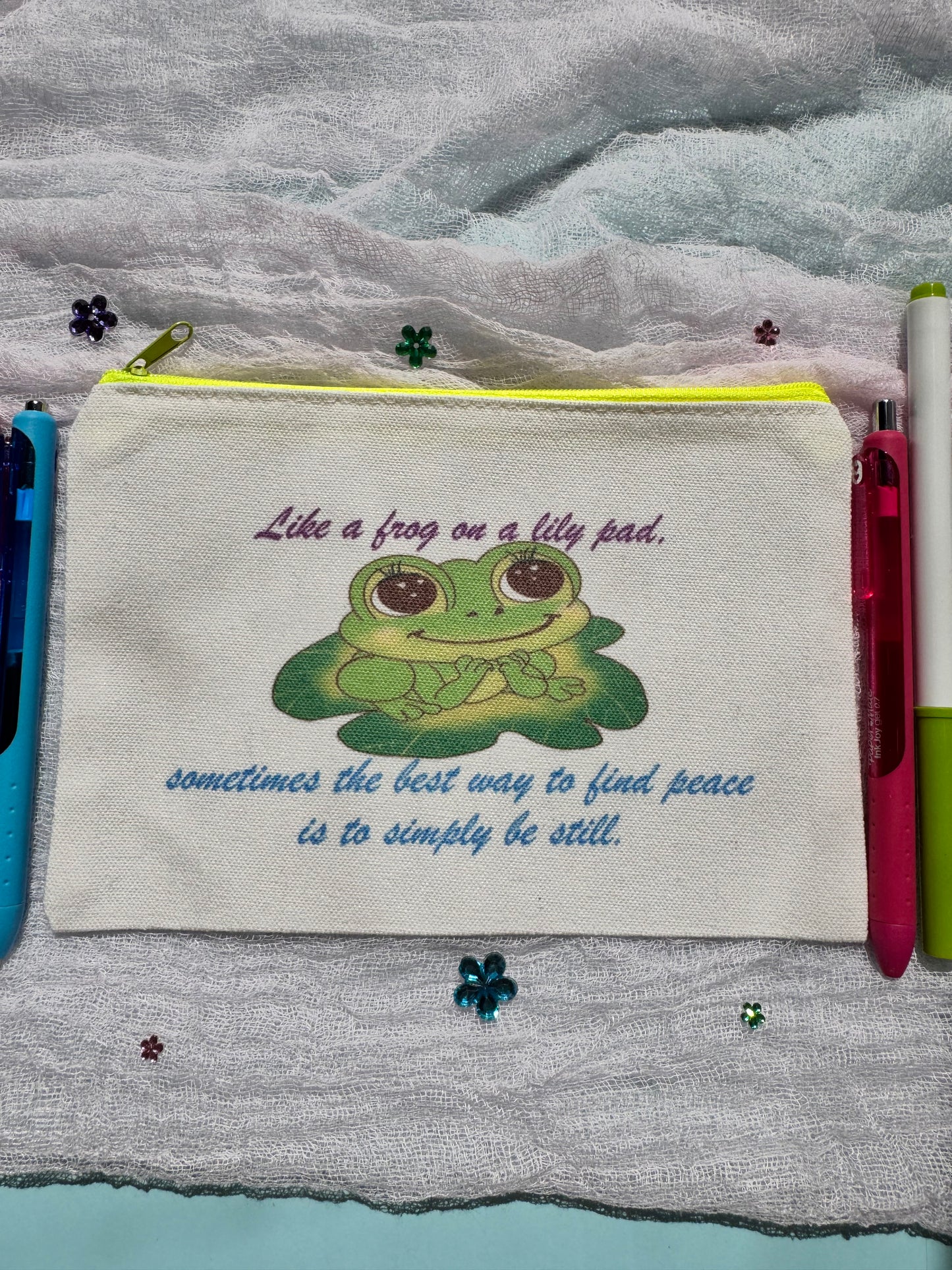 Pencil Pouch, Makeup Bag, Cosmetic Organizer, Bookmark Holder, Adorable Frog Design, Sublimated Zipper Pouch (Copy)