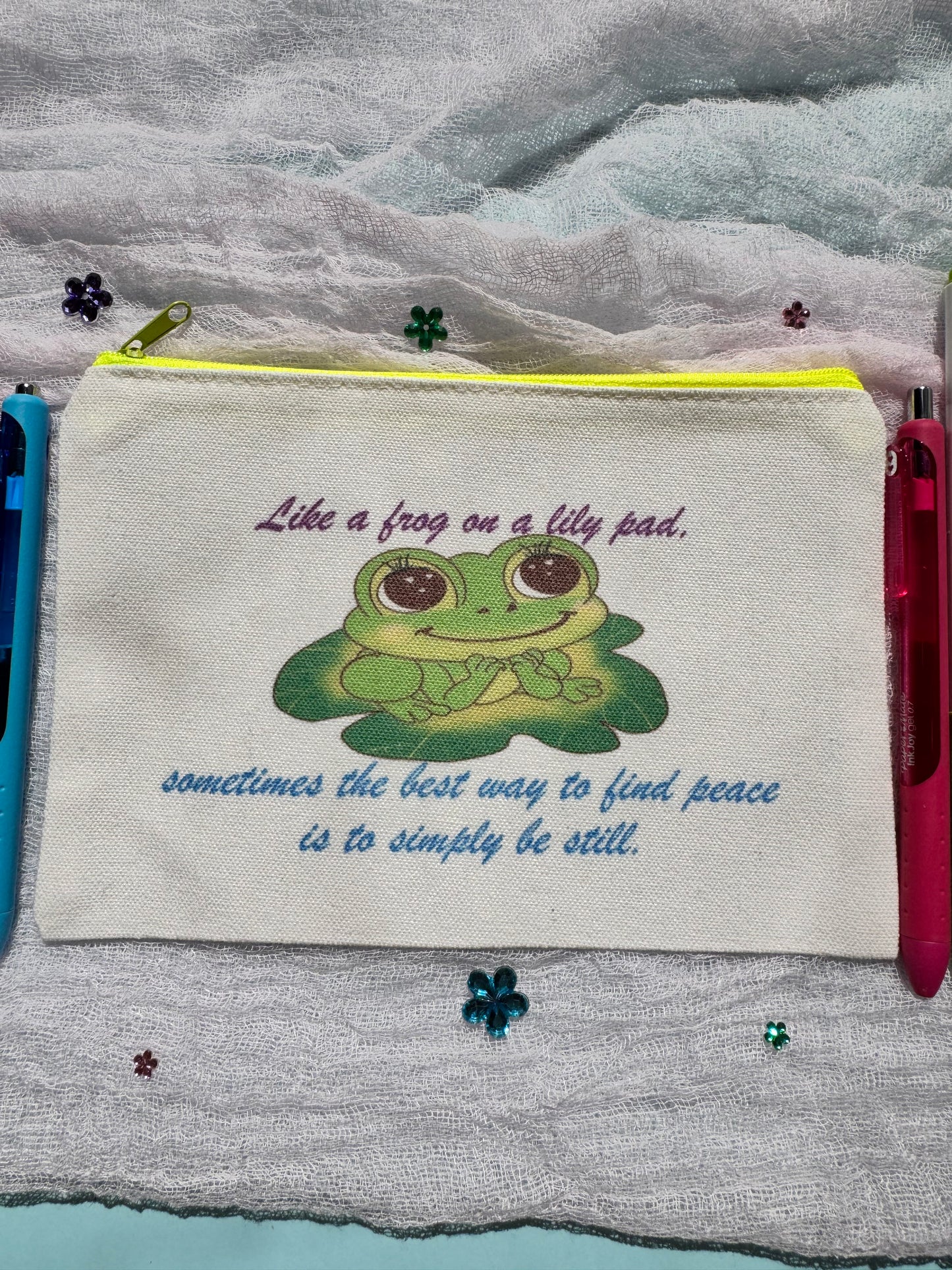 Pencil Pouch, Makeup Bag, Cosmetic Organizer, Bookmark Holder, Adorable Frog Design, Sublimated Zipper Pouch (Copy)