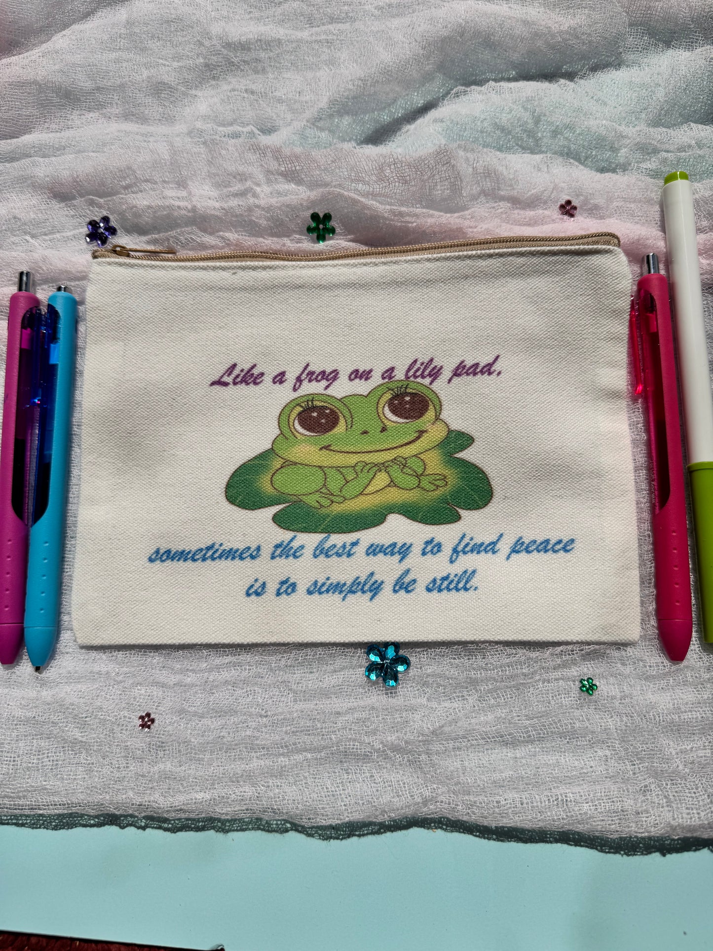 Pencil Pouch, Makeup Bag, Cosmetic Organizer, Bookmark Holder, Adorable Frog Design, Sublimated Zipper Pouch (Copy)