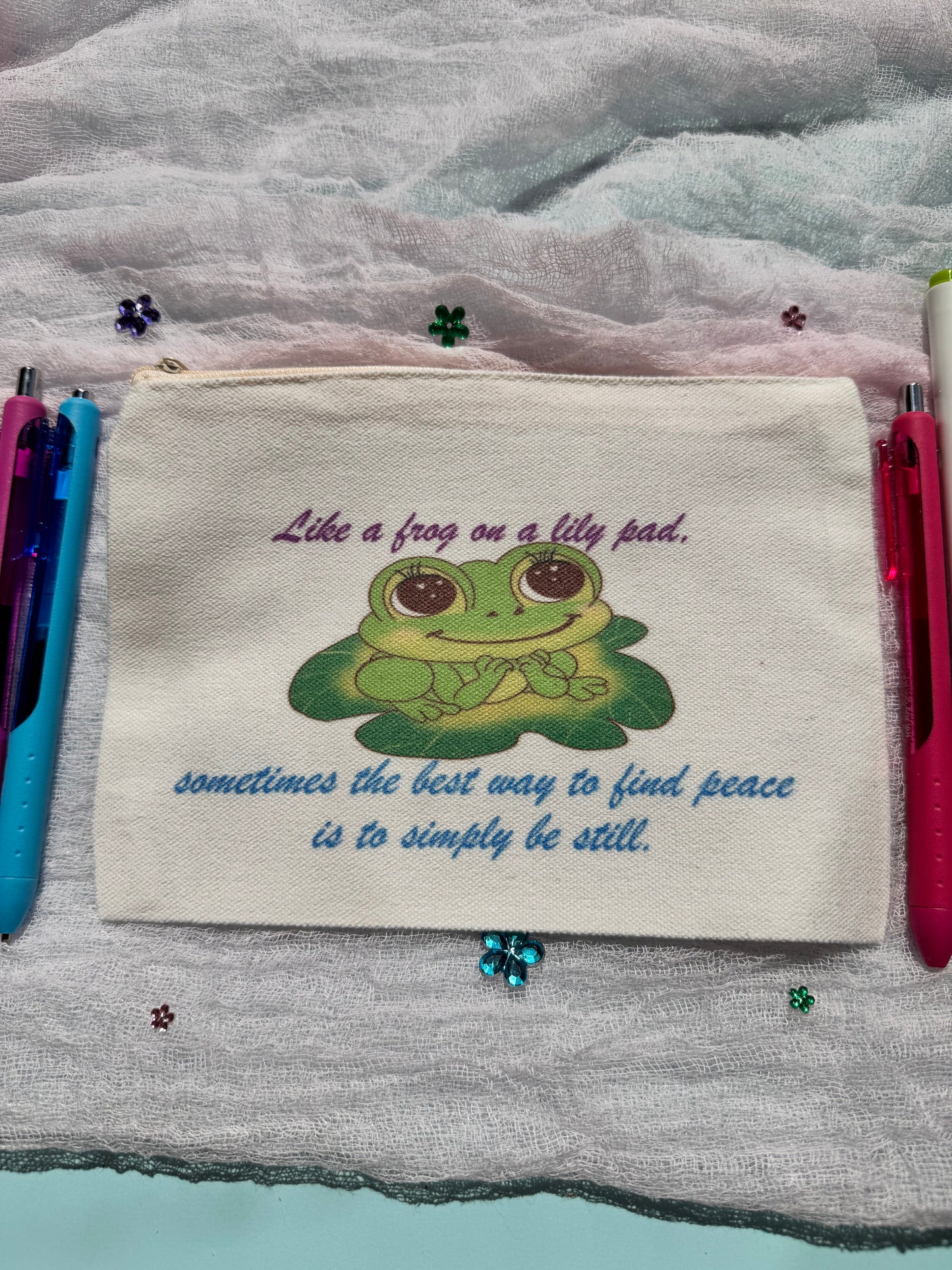Pencil Pouch, Makeup Bag, Cosmetic Organizer, Bookmark Holder, Adorable Frog Design, Sublimated Zipper Pouch (Copy)