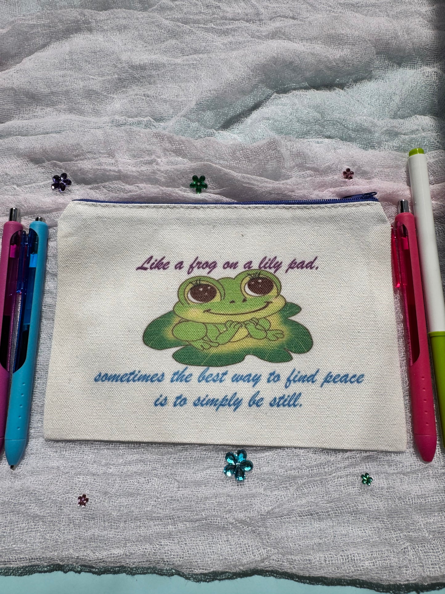 Pencil Pouch, Makeup Bag, Cosmetic Organizer, Bookmark Holder, Adorable Frog Design, Sublimated Zipper Pouch (Copy)