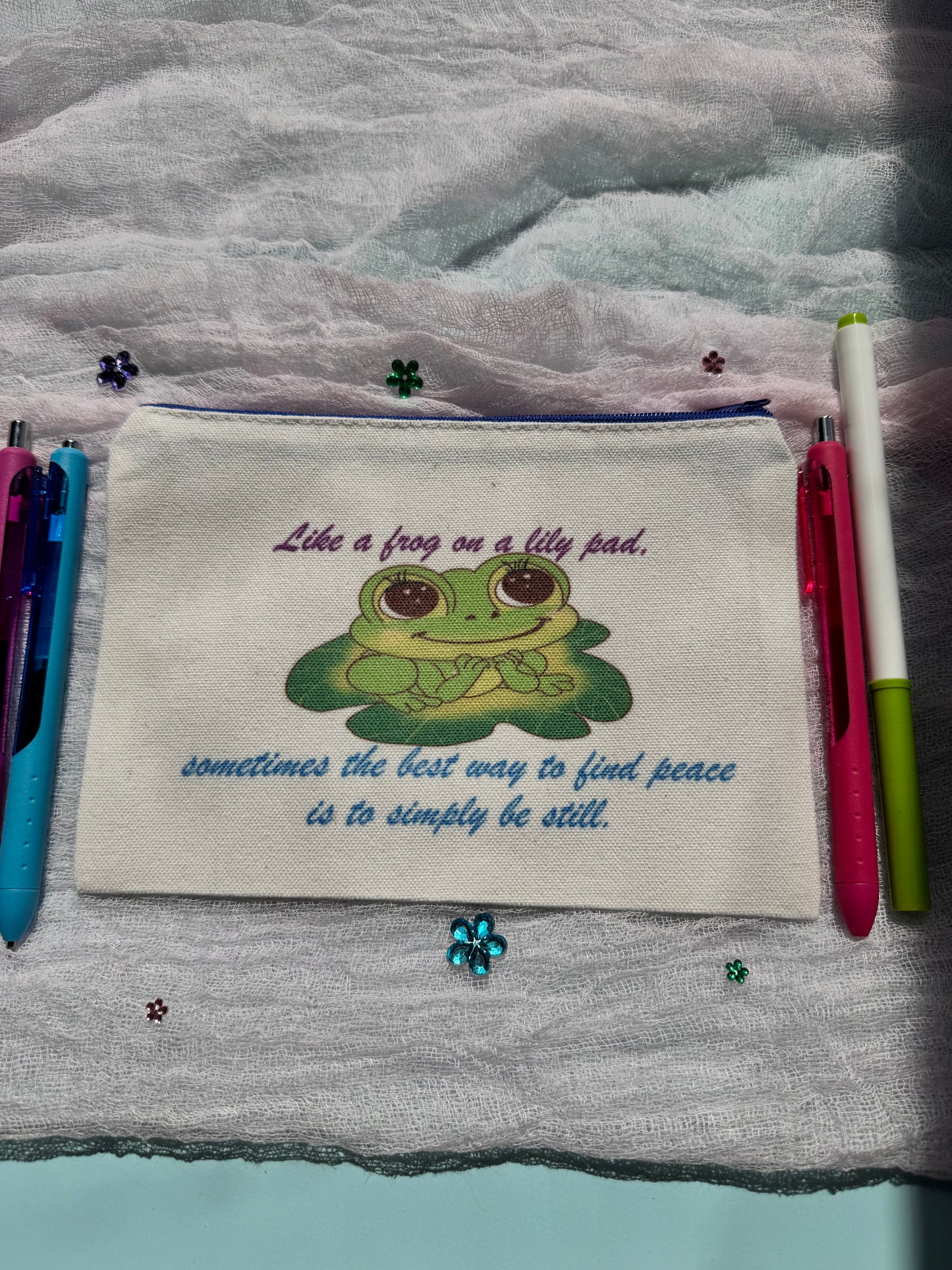 Pencil Pouch, Makeup Bag, Cosmetic Organizer, Bookmark Holder, Adorable Frog Design, Sublimated Zipper Pouch (Copy)