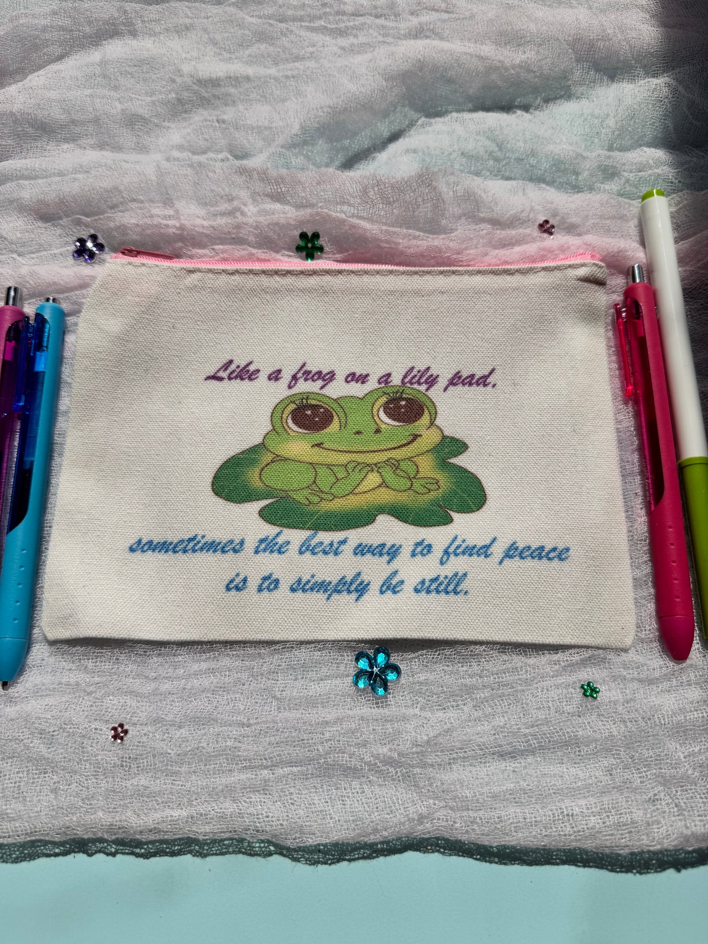 Pencil Pouch, Makeup Bag, Cosmetic Organizer, Bookmark Holder, Adorable Frog Design, Sublimated Zipper Pouch (Copy)