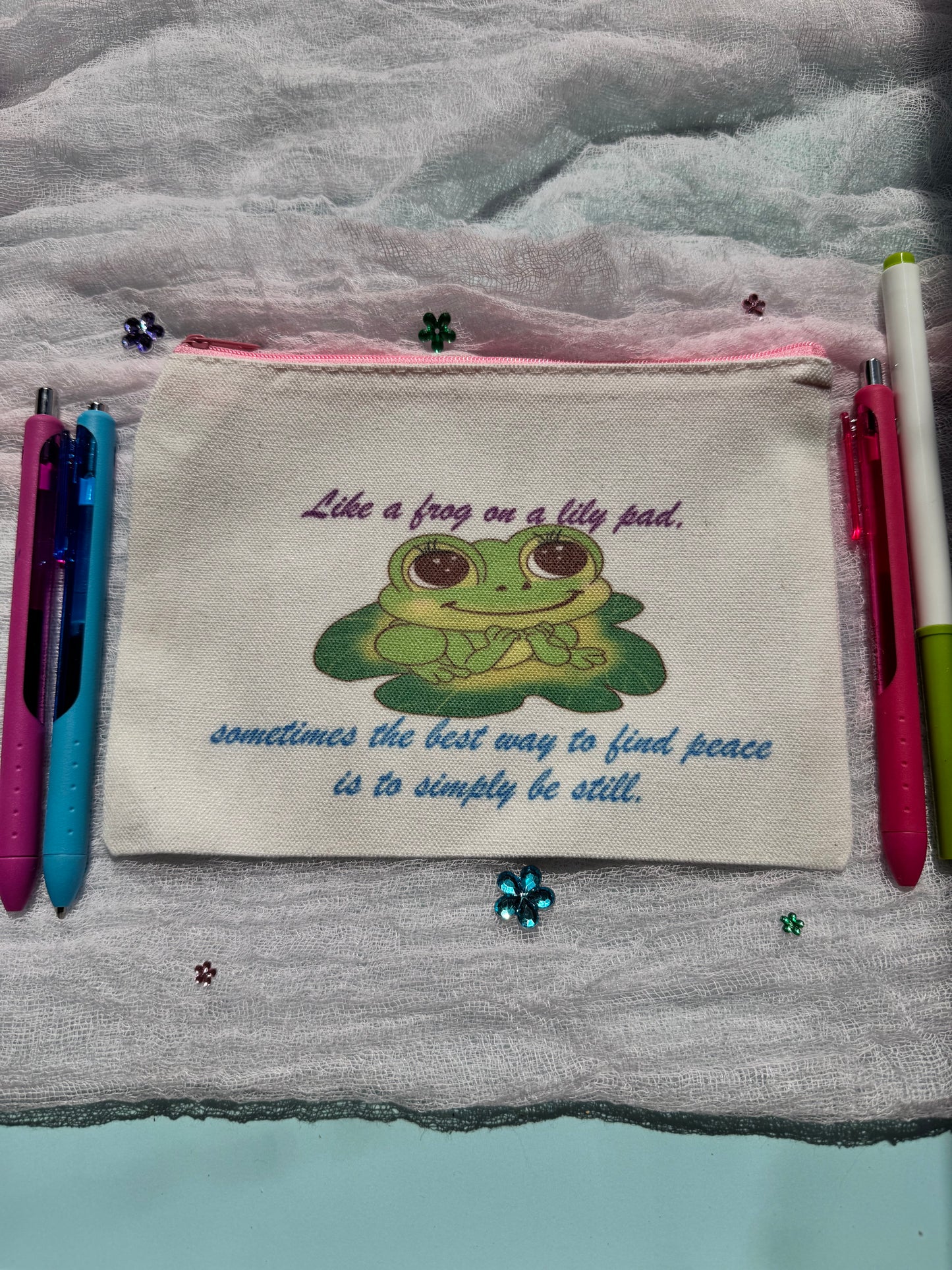 Pencil Pouch, Makeup Bag, Cosmetic Organizer, Bookmark Holder, Adorable Frog Design, Sublimated Zipper Pouch (Copy)