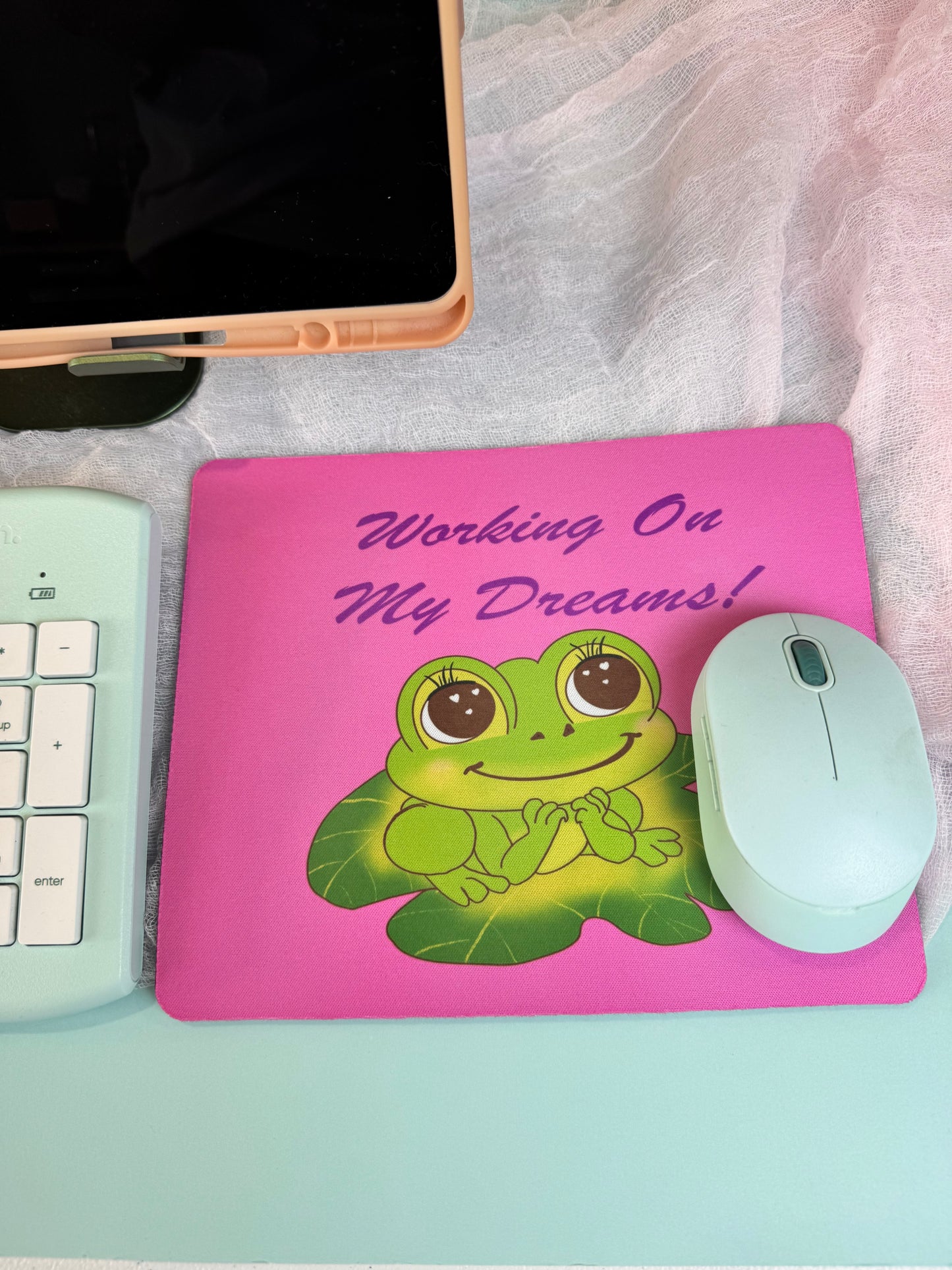 Frog Mouse Mat Small Business Owner, Spring and Summertime Decor, Working On My Dreams, Cute Desk Mouse Pad