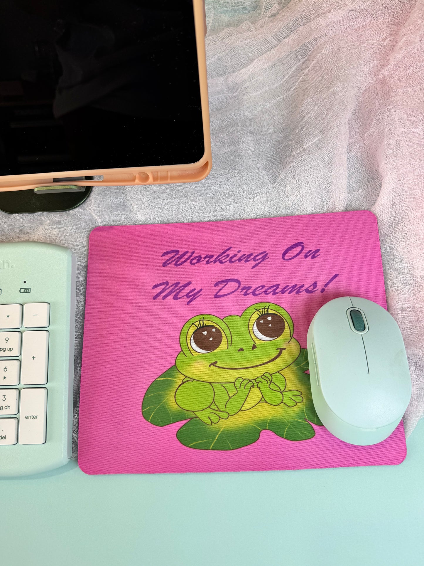 Frog Mouse Mat Small Business Owner, Spring and Summertime Decor, Working On My Dreams, Cute Desk Mouse Pad