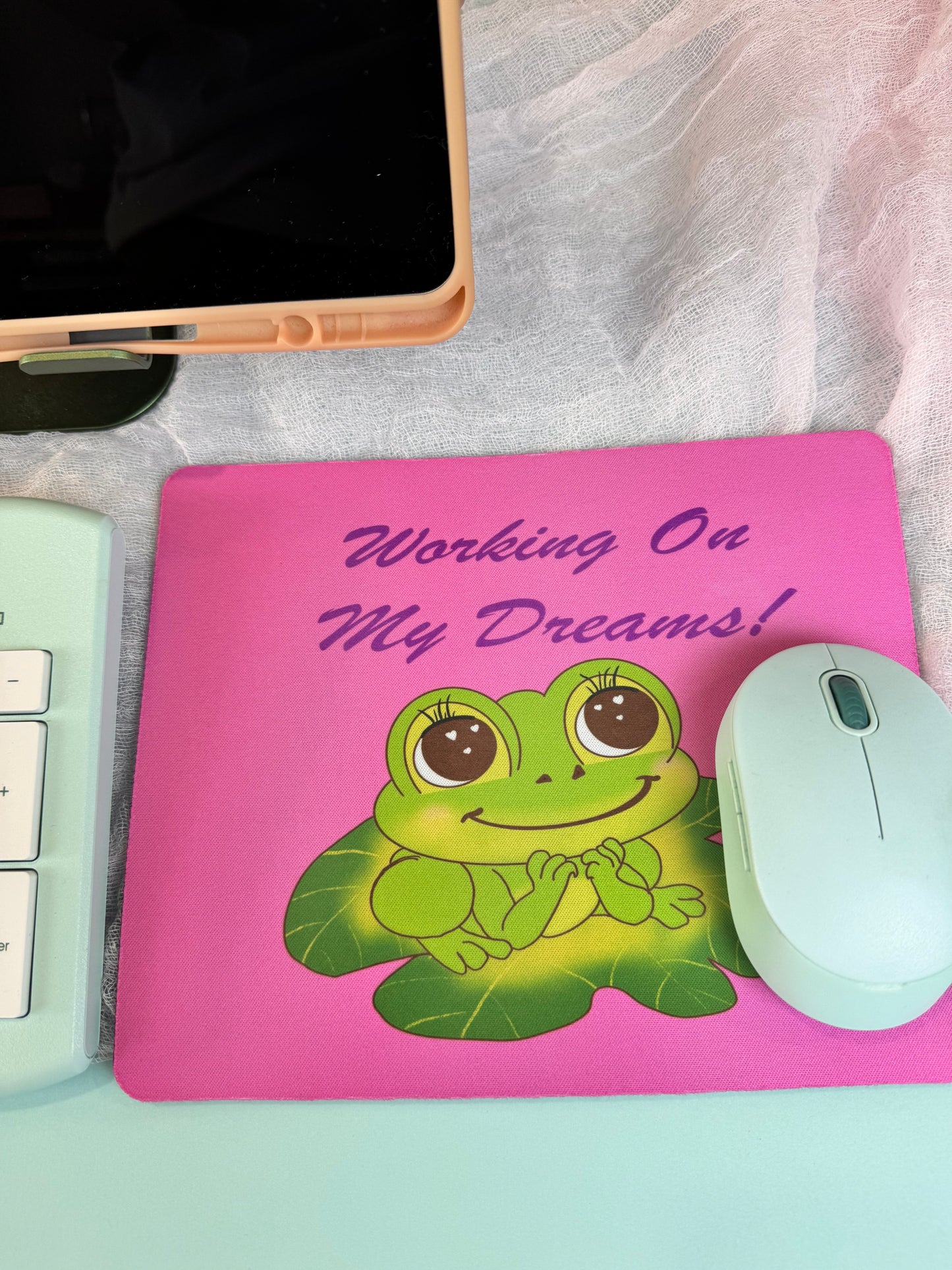 Frog Mouse Mat Small Business Owner, Spring and Summertime Decor, Working On My Dreams, Cute Desk Mouse Pad