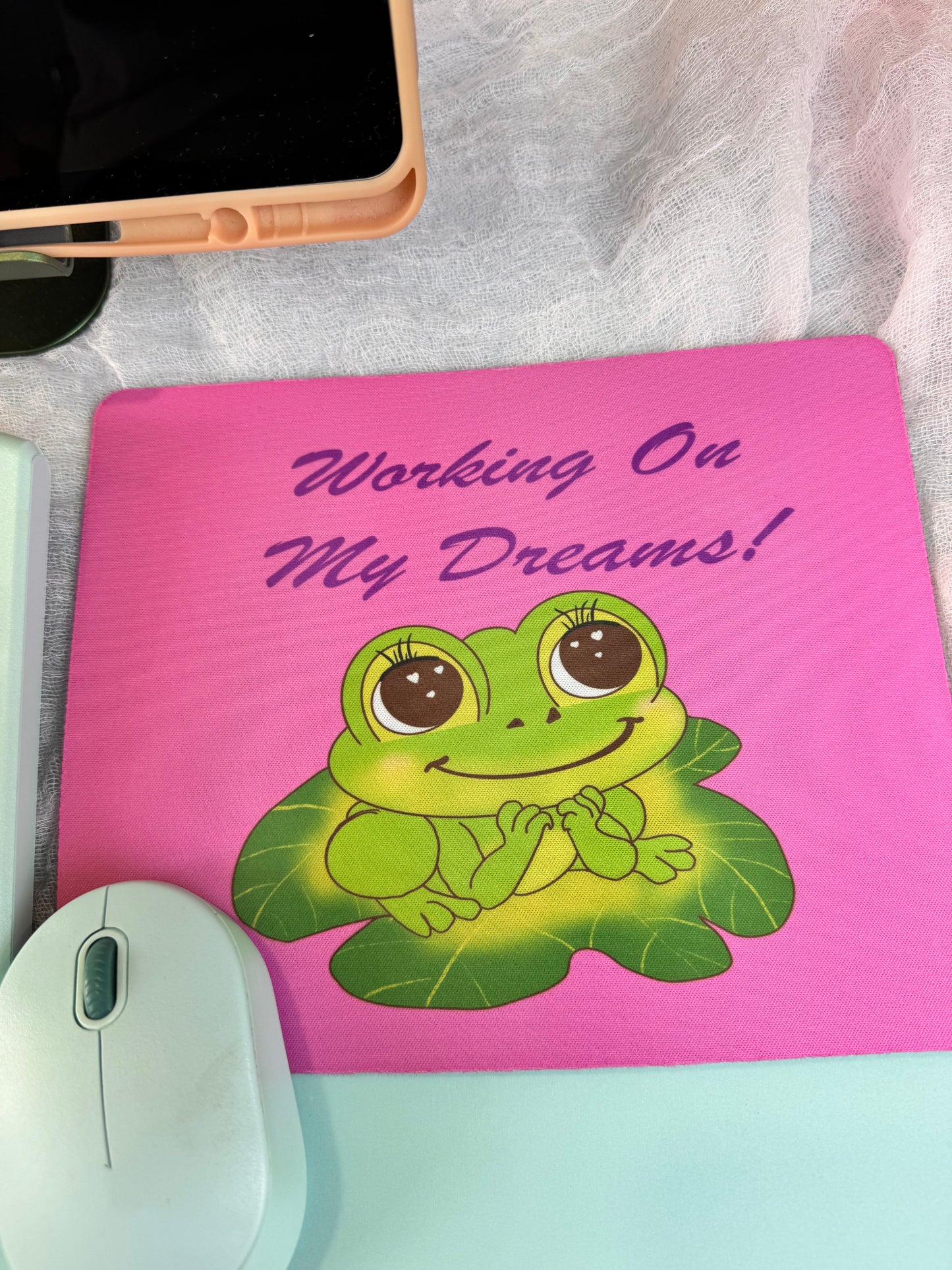 Frog Mouse Mat Small Business Owner, Spring and Summertime Decor, Working On My Dreams, Cute Desk Mouse Pad