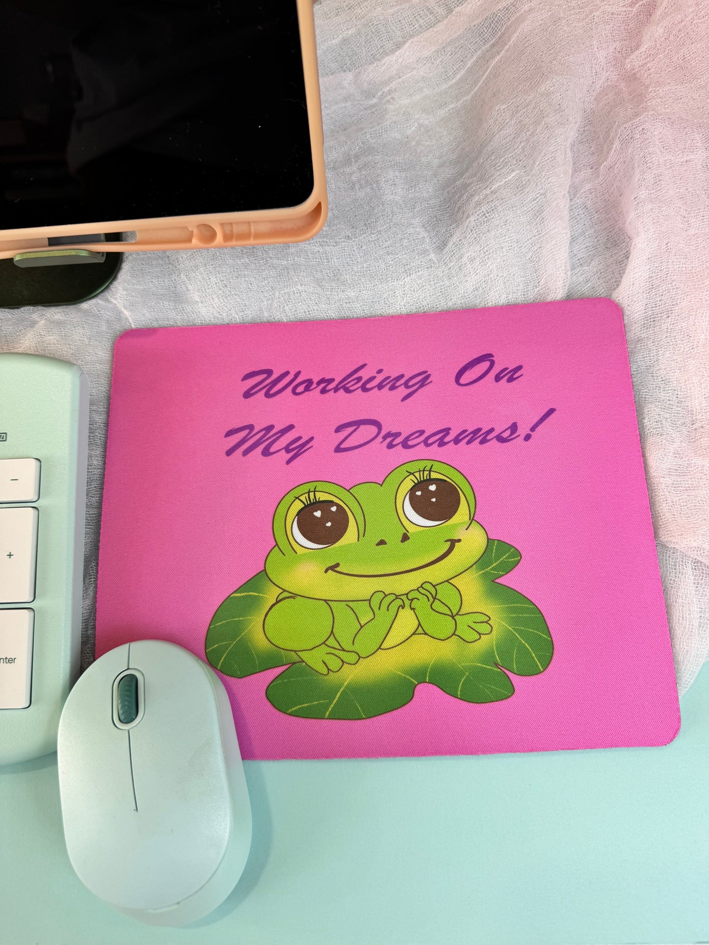 Frog Mouse Mat Small Business Owner, Spring and Summertime Decor, Working On My Dreams, Cute Desk Mouse Pad