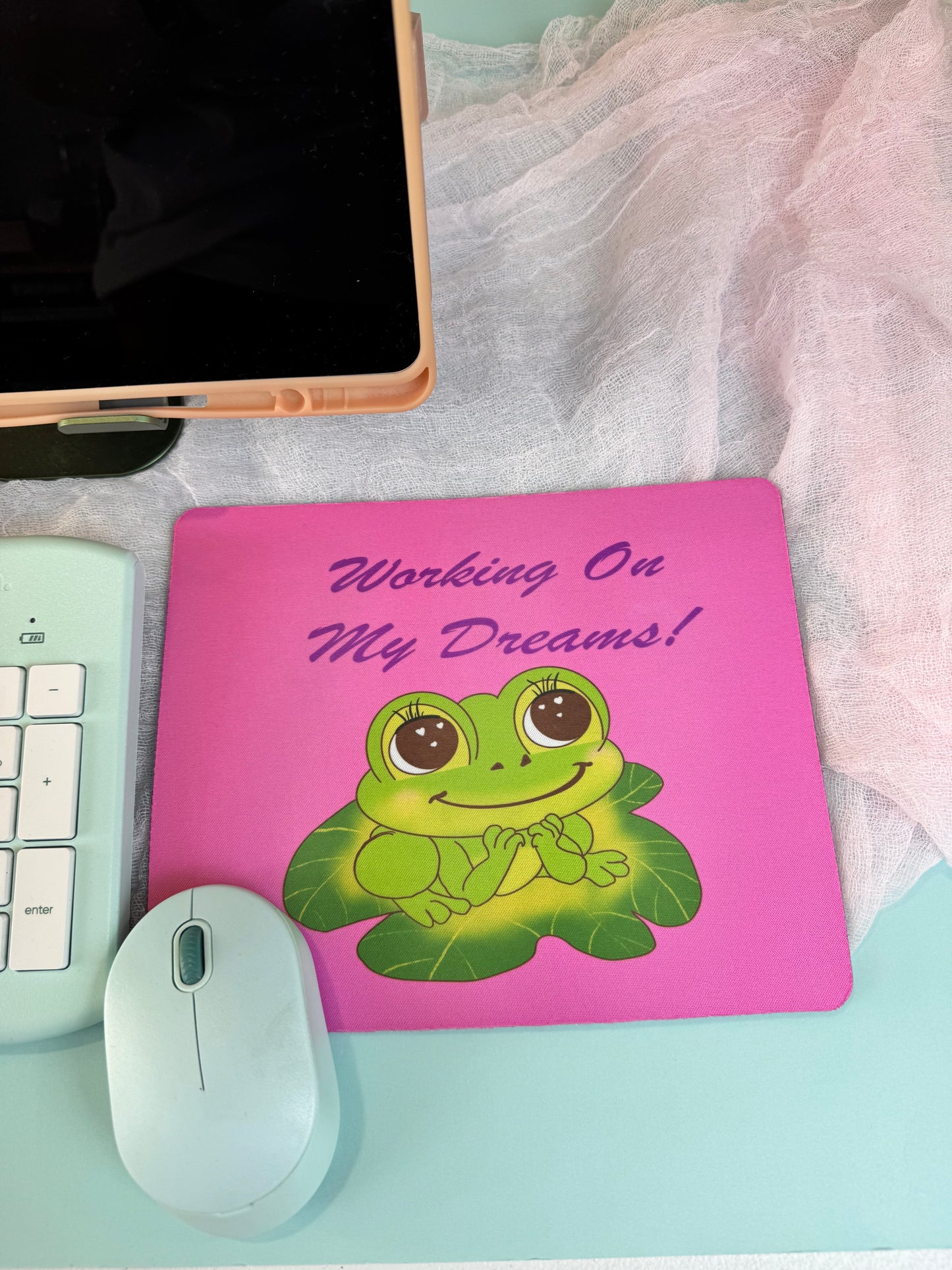 Frog Mouse Mat Small Business Owner, Spring and Summertime Decor, Working On My Dreams, Cute Desk Mouse Pad