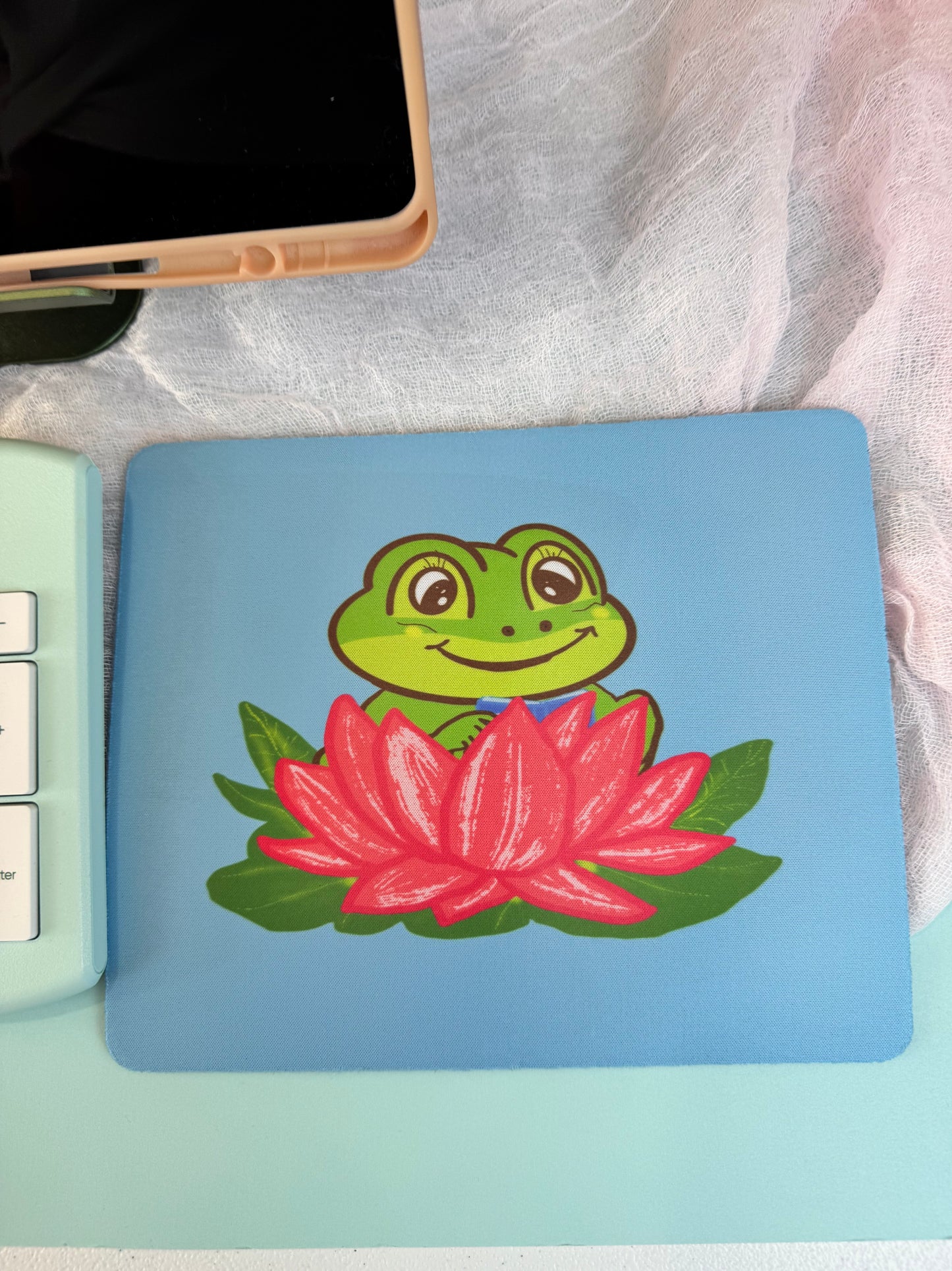 Frog Mouse Mat For Book Lovers, Spring and Summertime Decor, Reading in Gorgeous Pink Lily Pad, Cute Desk Mouse Pad