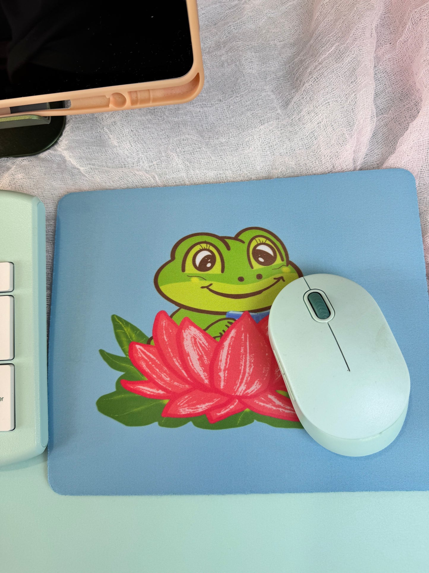 Frog Mouse Mat For Book Lovers, Spring and Summertime Decor, Reading in Gorgeous Pink Lily Pad, Cute Desk Mouse Pad