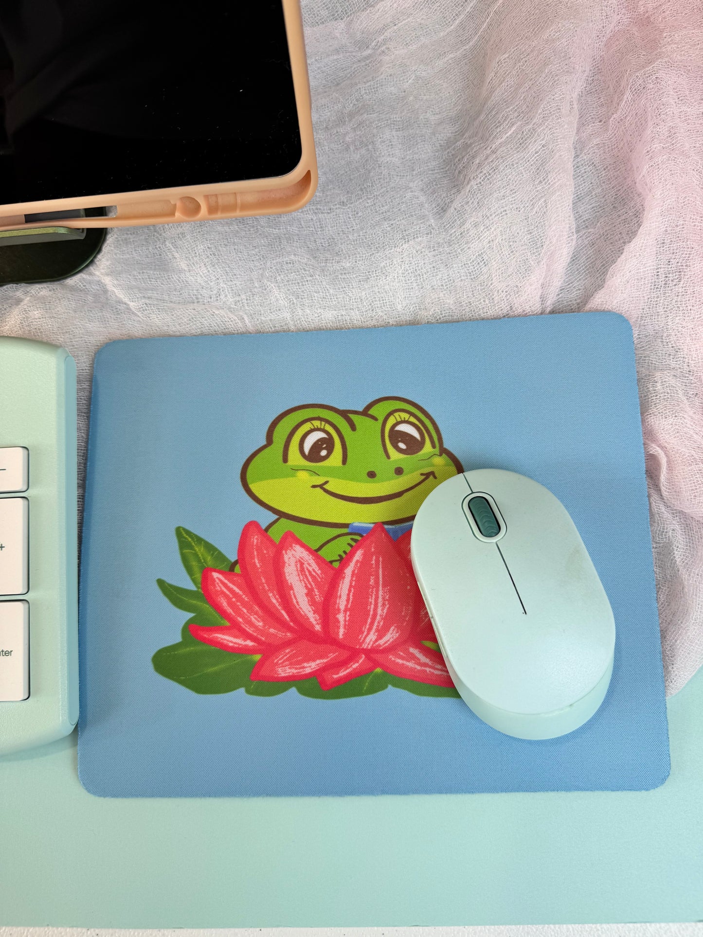 Frog Mouse Mat For Book Lovers, Spring and Summertime Decor, Reading in Gorgeous Pink Lily Pad, Cute Desk Mouse Pad