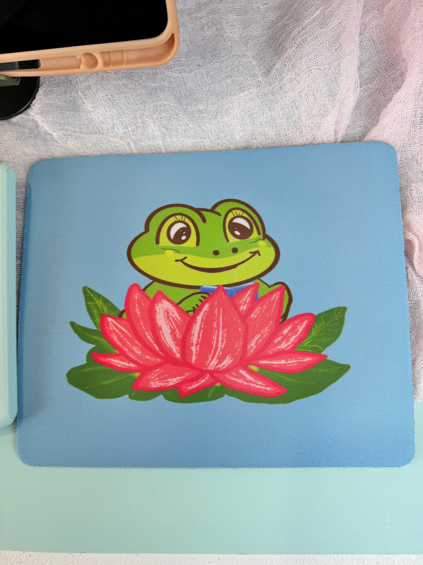 Frog Mouse Mat For Book Lovers, Spring and Summertime Decor, Reading in Gorgeous Pink Lily Pad, Cute Desk Mouse Pad