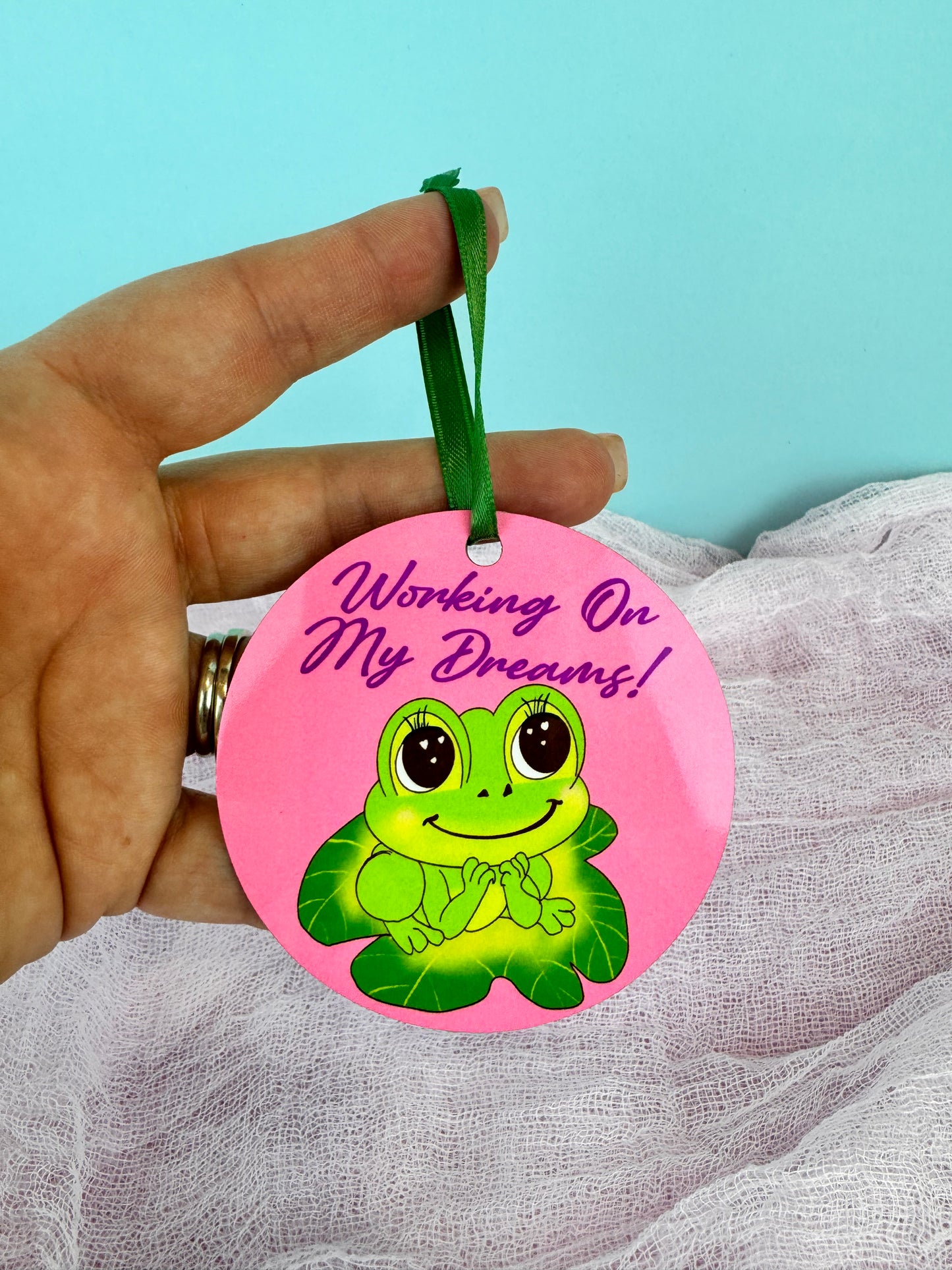 Frog Ornament For Small Business Owner, Colorful Decor, Working On My Dreams, Cute Tree Hanging Wooden Ornament