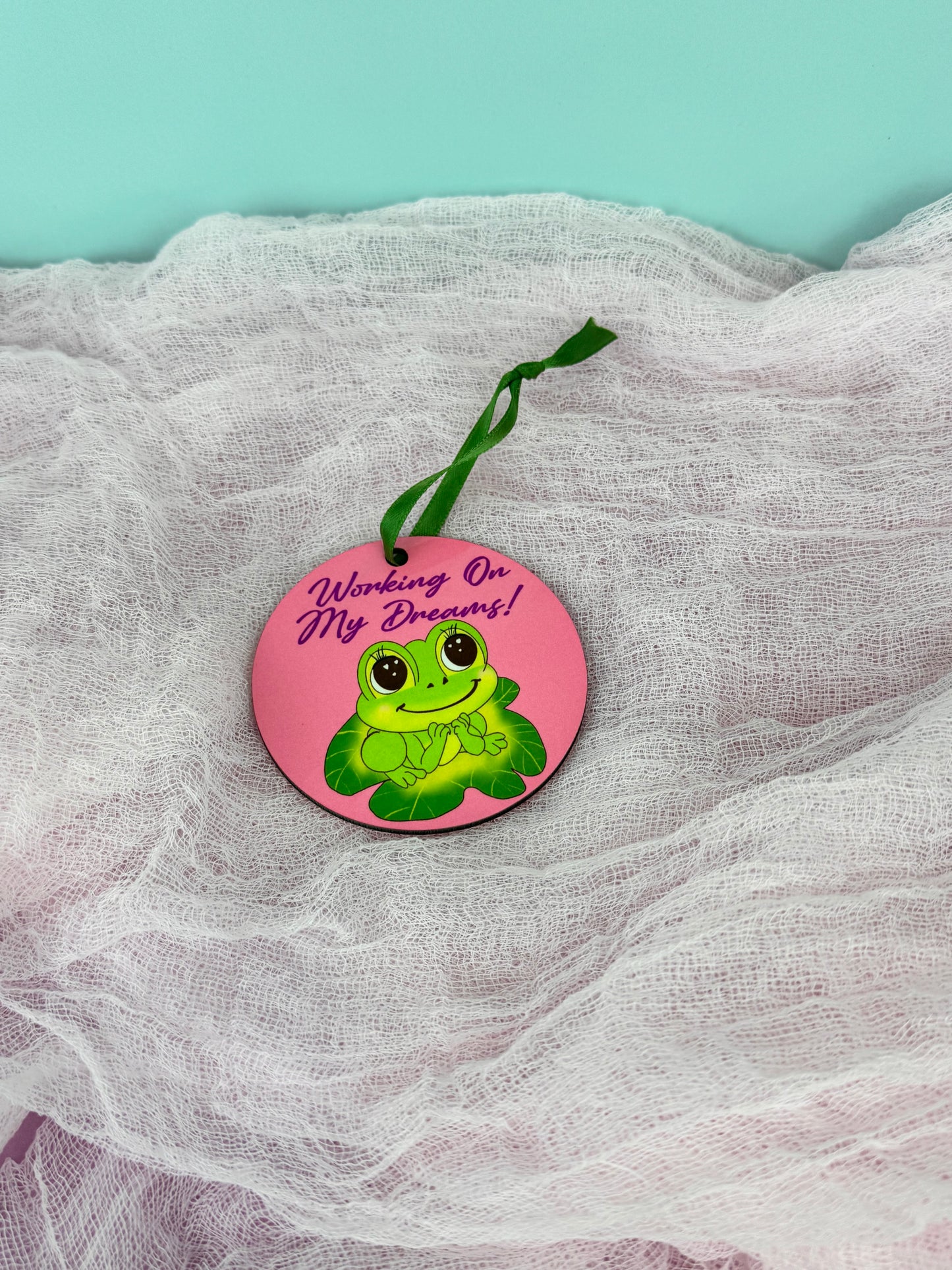 Frog Ornament For Small Business Owner, Colorful Decor, Working On My Dreams, Cute Tree Hanging Wooden Ornament