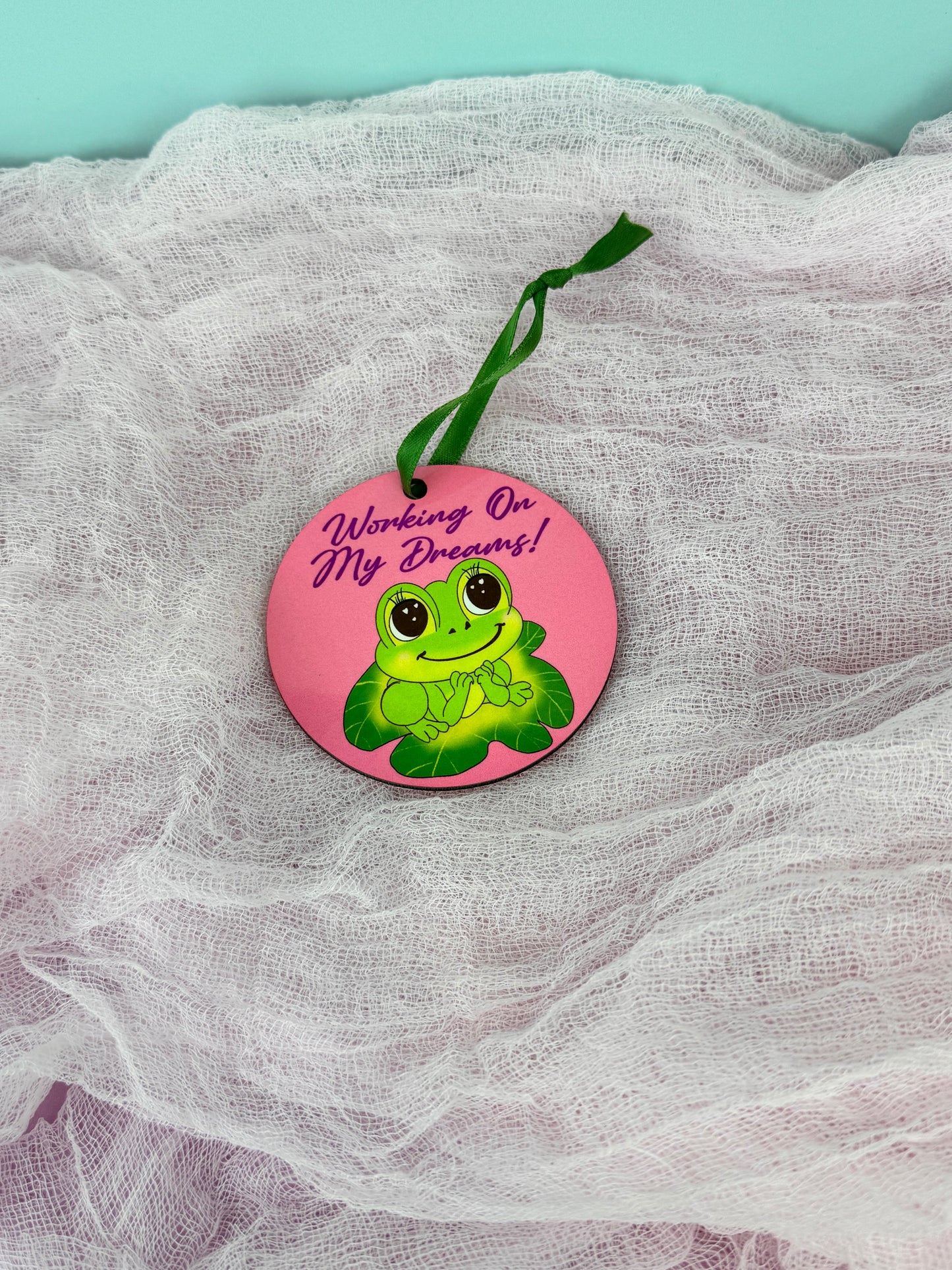 Frog Ornament For Small Business Owner, Colorful Decor, Working On My Dreams, Cute Tree Hanging Wooden Ornament