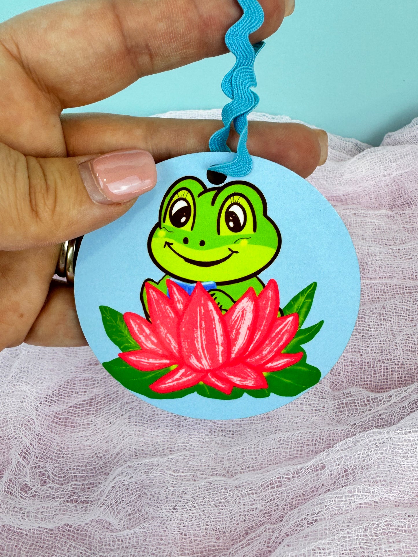 Frog Ornaments, Frog Reading in a pretty pink lily pad, MDF Wooden Tree Ornament