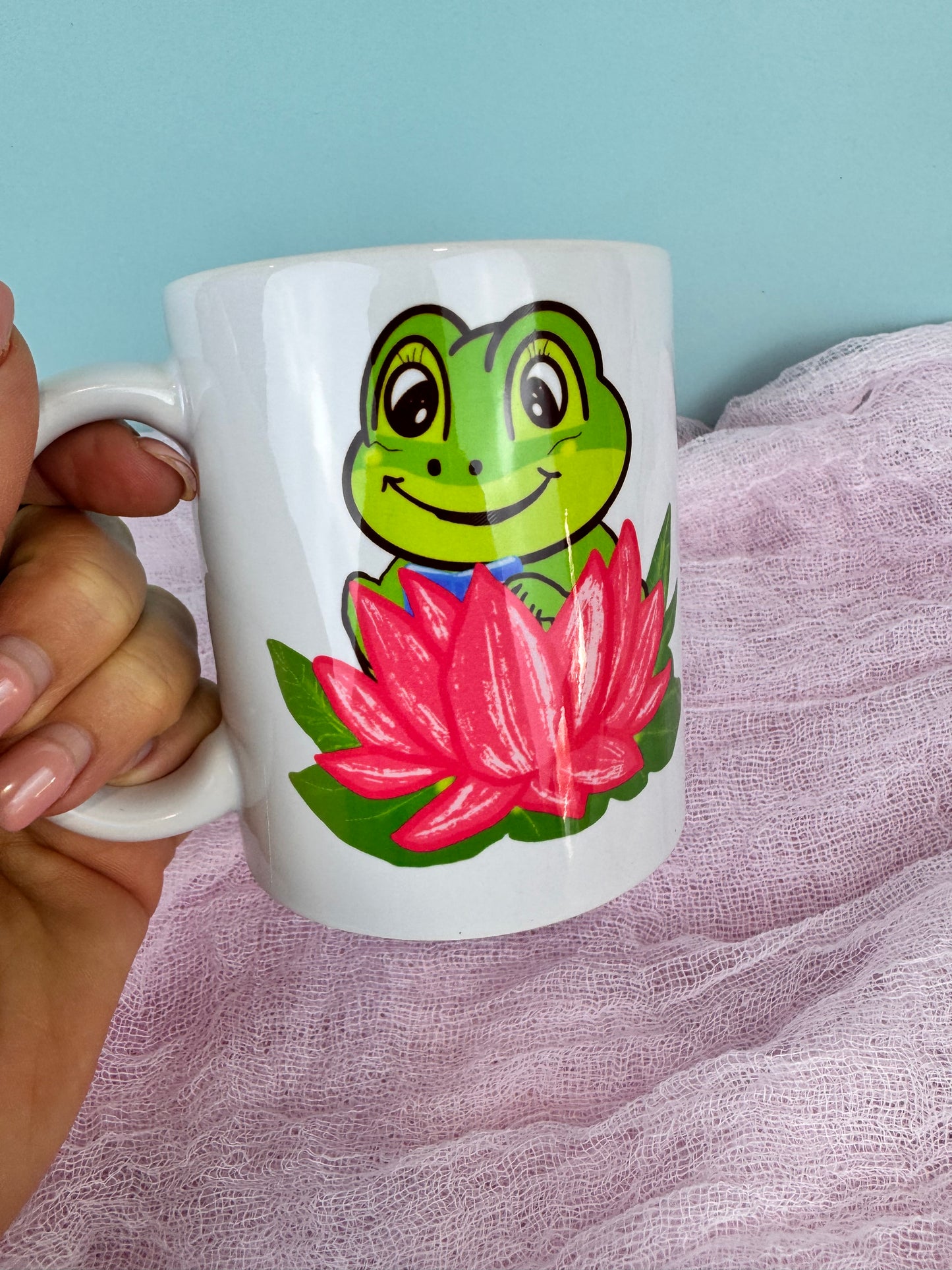 Coffee Mug For Readers Who Love Frogs, Adorable Frog Reading In Her Pretty Lily Pad, Shh I'm Reading, Ceramic Coffee Cup