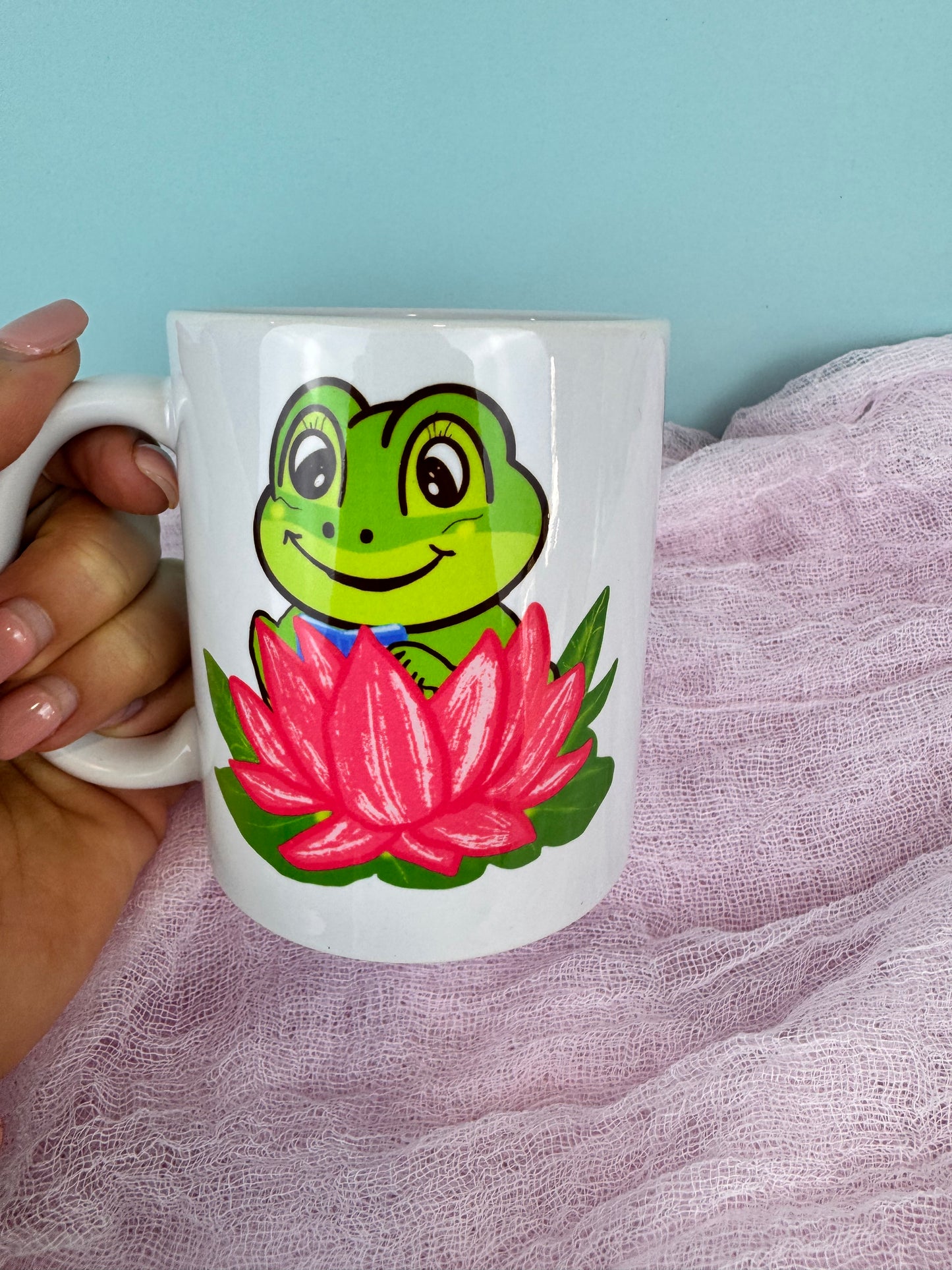 Coffee Mug For Readers Who Love Frogs, Adorable Frog Reading In Her Pretty Lily Pad, Shh I'm Reading, Ceramic Coffee Cup