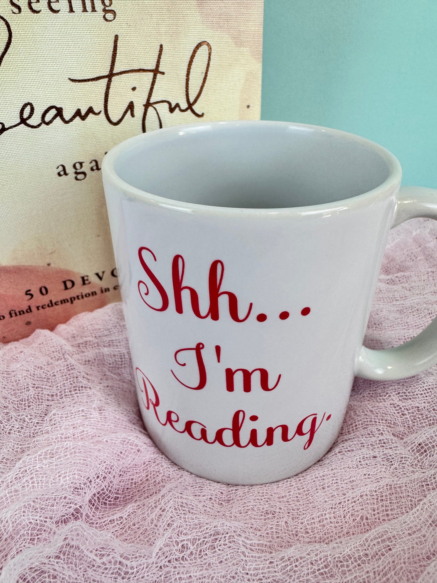 Coffee Mug For Readers Who Love Frogs, Adorable Frog Reading In Her Pretty Lily Pad, Shh I'm Reading, Ceramic Coffee Cup