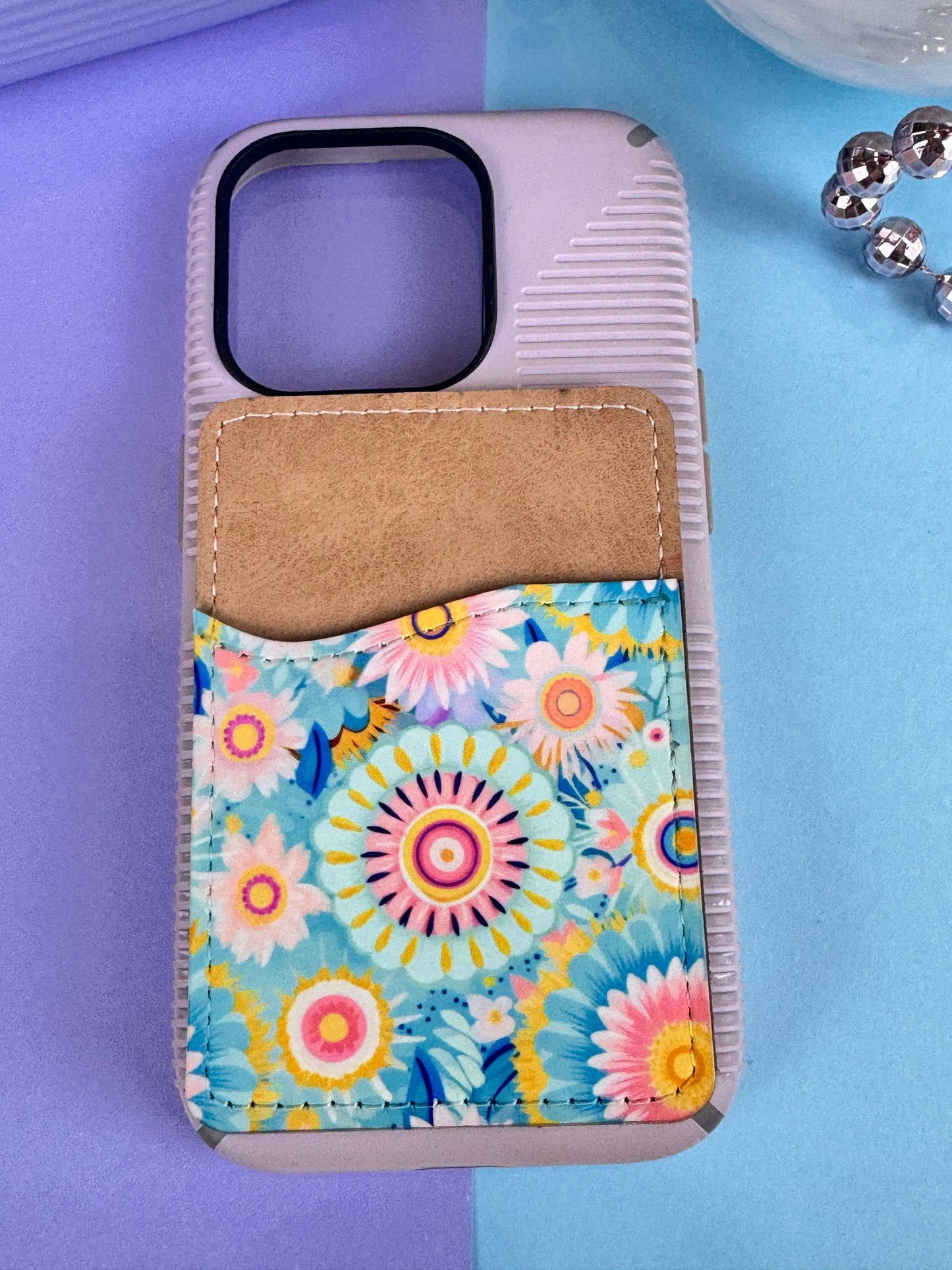 Pretty Mandala and Floral Design On Faux Leather Wallet For Cell Phone Case