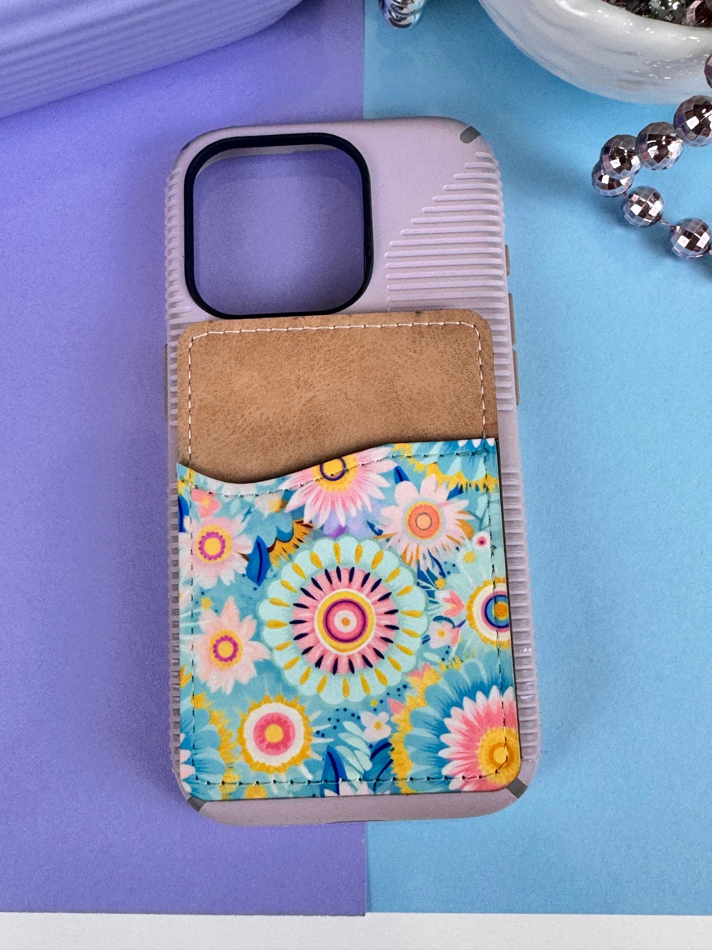 Pretty Mandala and Floral Design On Faux Leather Wallet For Cell Phone Case