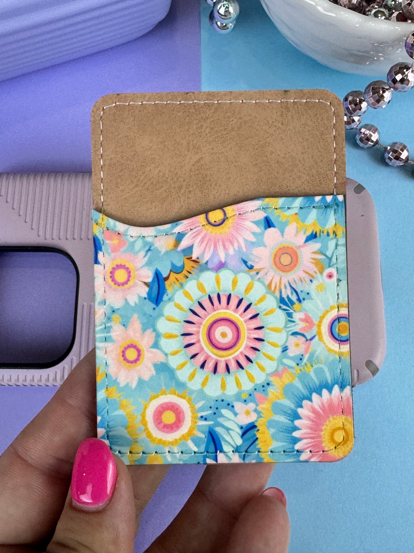 Pretty Mandala and Floral Design On Faux Leather Wallet For Cell Phone Case
