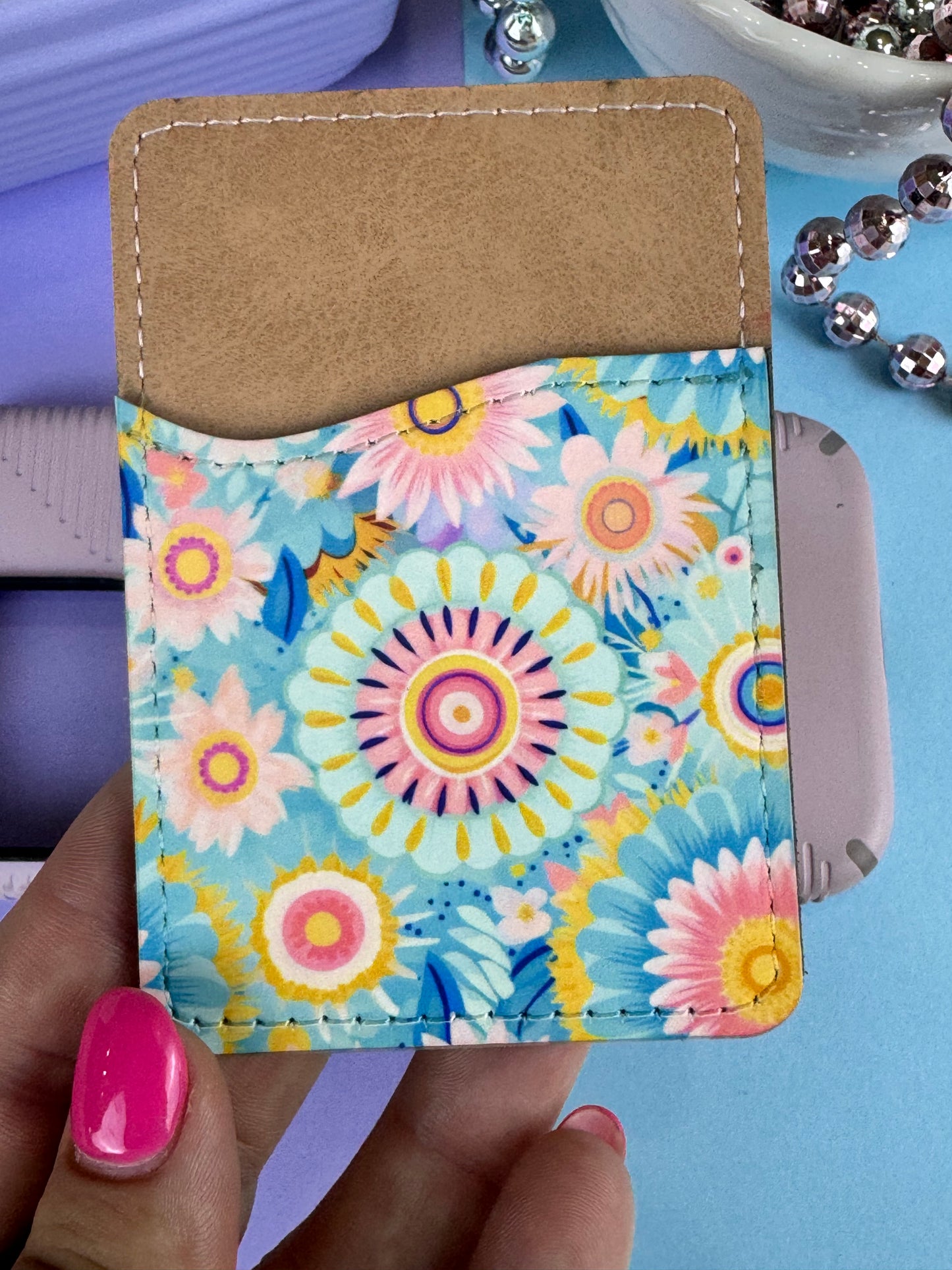 Pretty Mandala and Floral Design On Faux Leather Wallet For Cell Phone Case