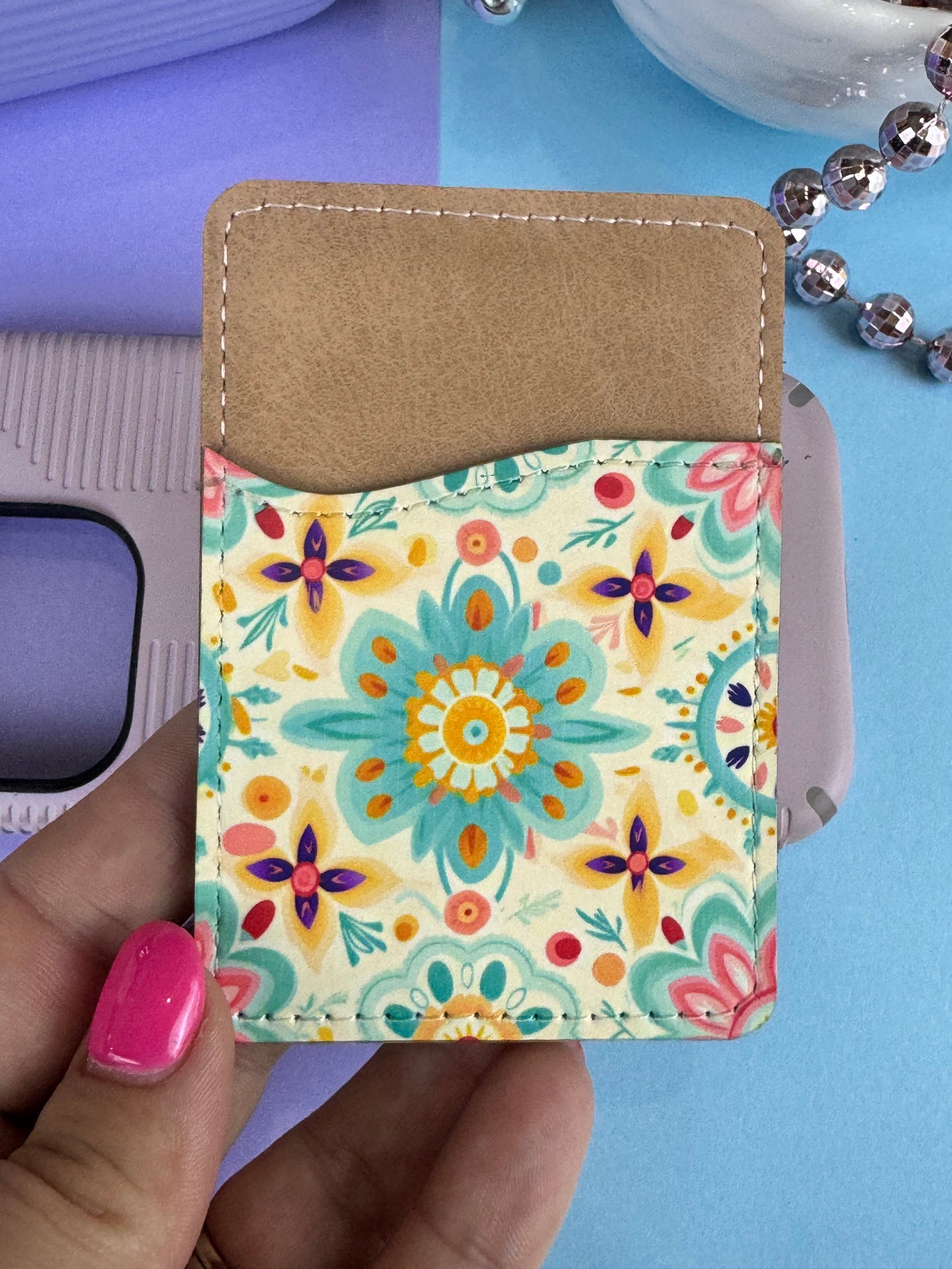 Pretty Mandala and Floral Design On Faux Leather Wallet For Cell Phone Case