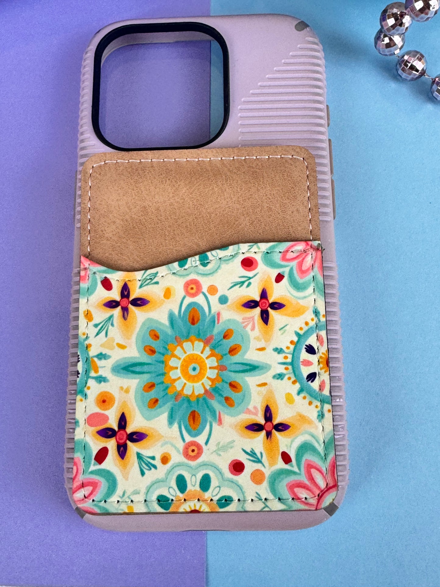 Pretty Mandala and Floral Design On Faux Leather Wallet For Cell Phone Case