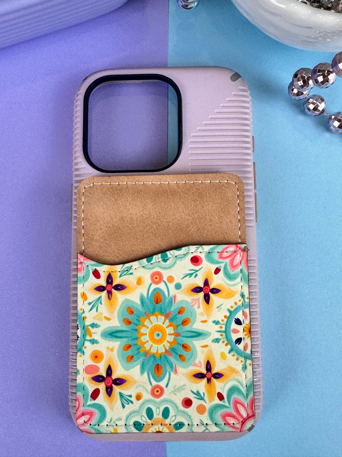 Pretty Mandala and Floral Design On Faux Leather Wallet For Cell Phone Case