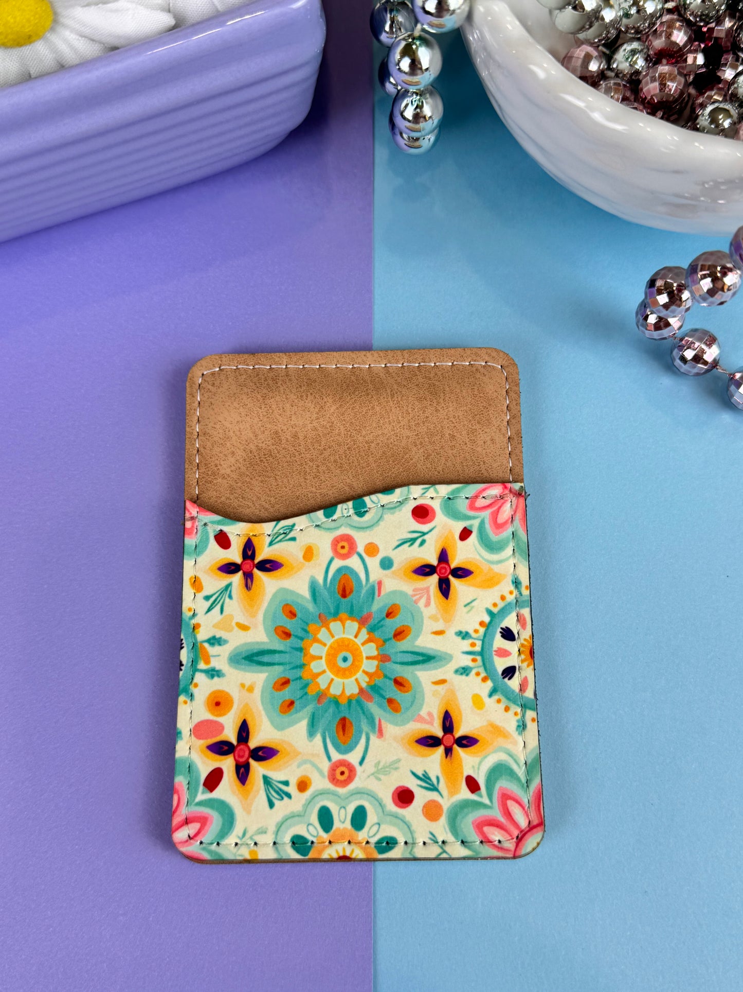 Pretty Mandala and Floral Design On Faux Leather Wallet For Cell Phone Case