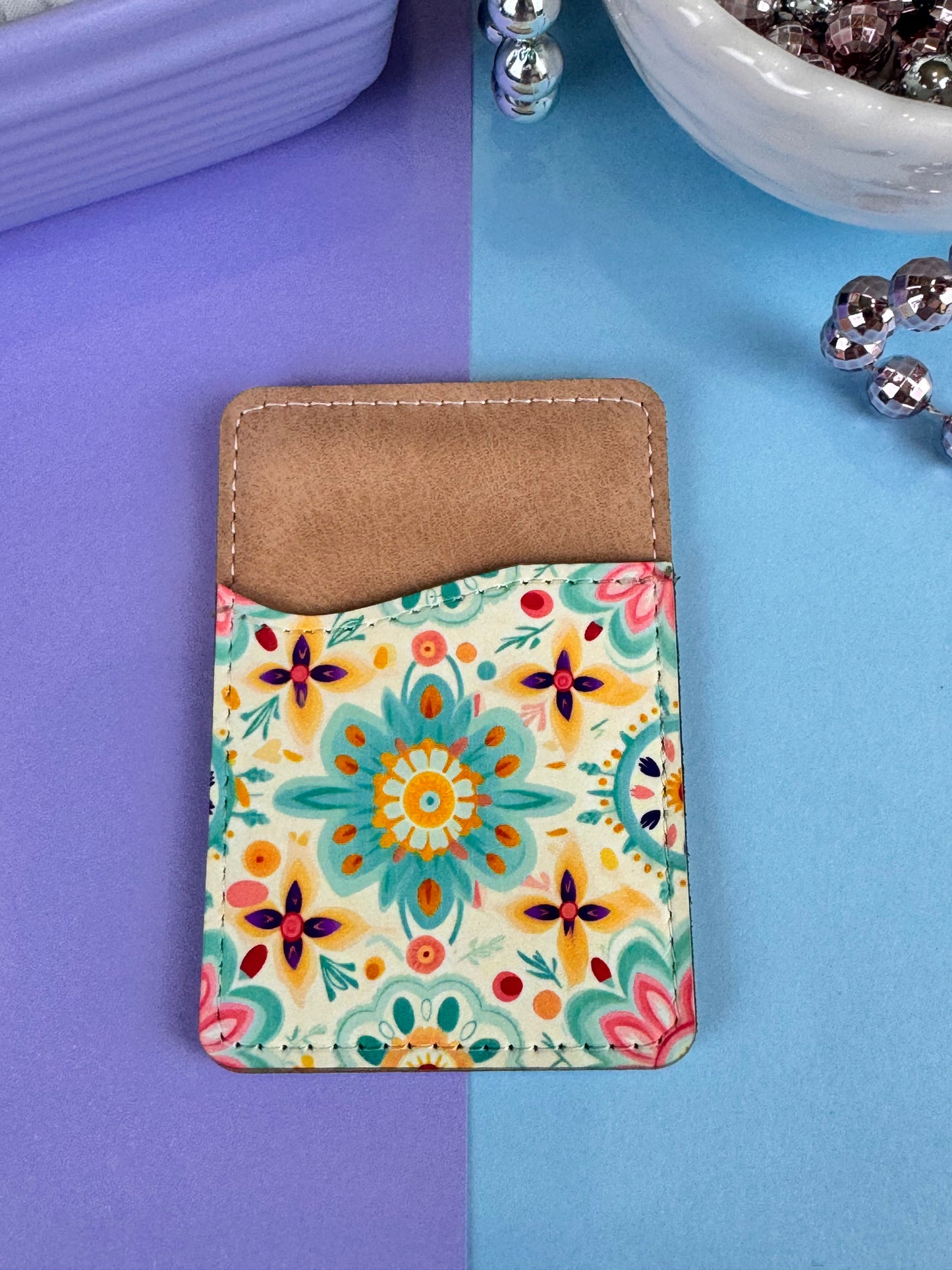 Pretty Mandala and Floral Design On Faux Leather Wallet For Cell Phone Case