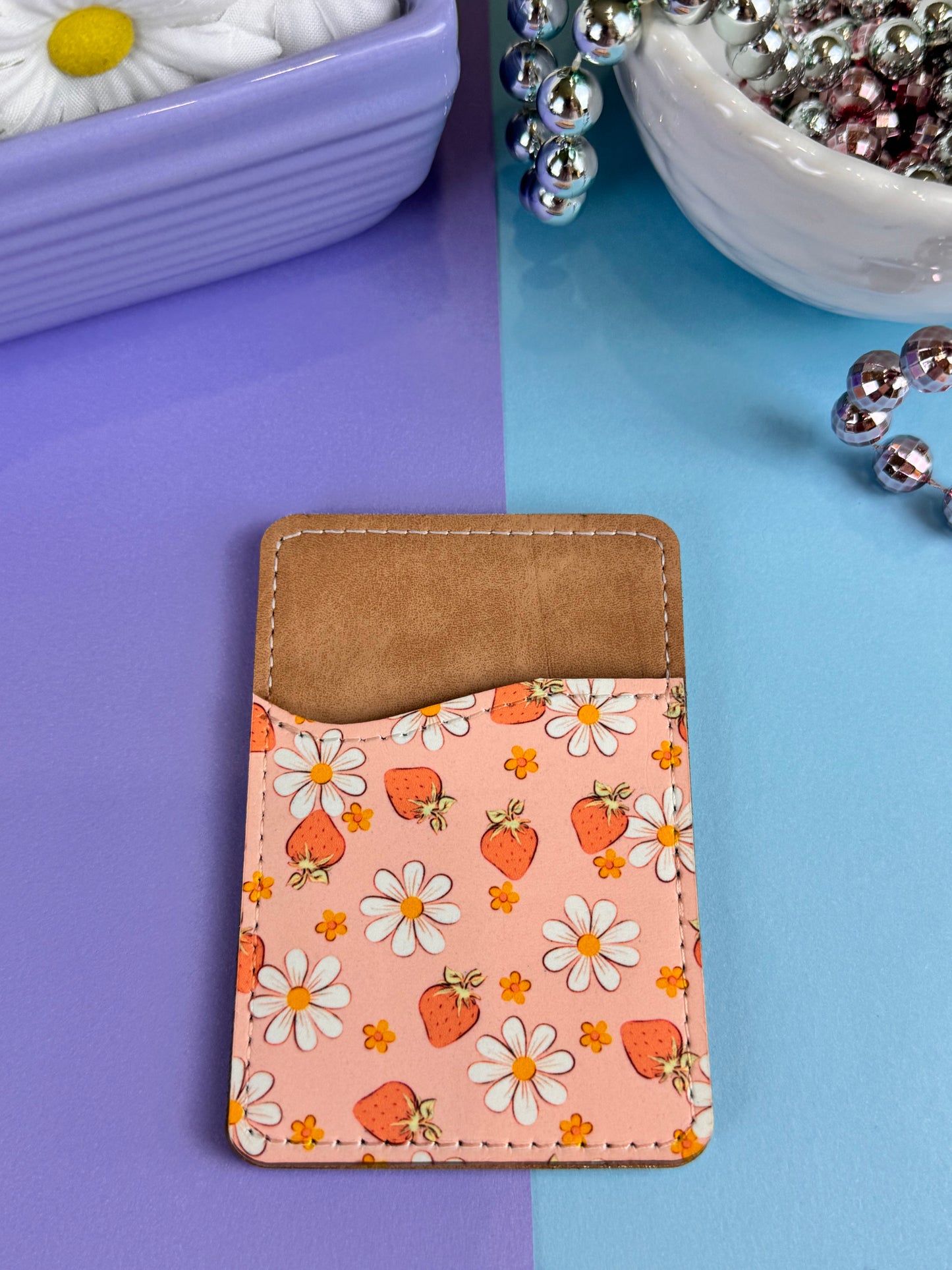 Strawberries and Daisies Faux Leather Wallet For Cell Phone Case