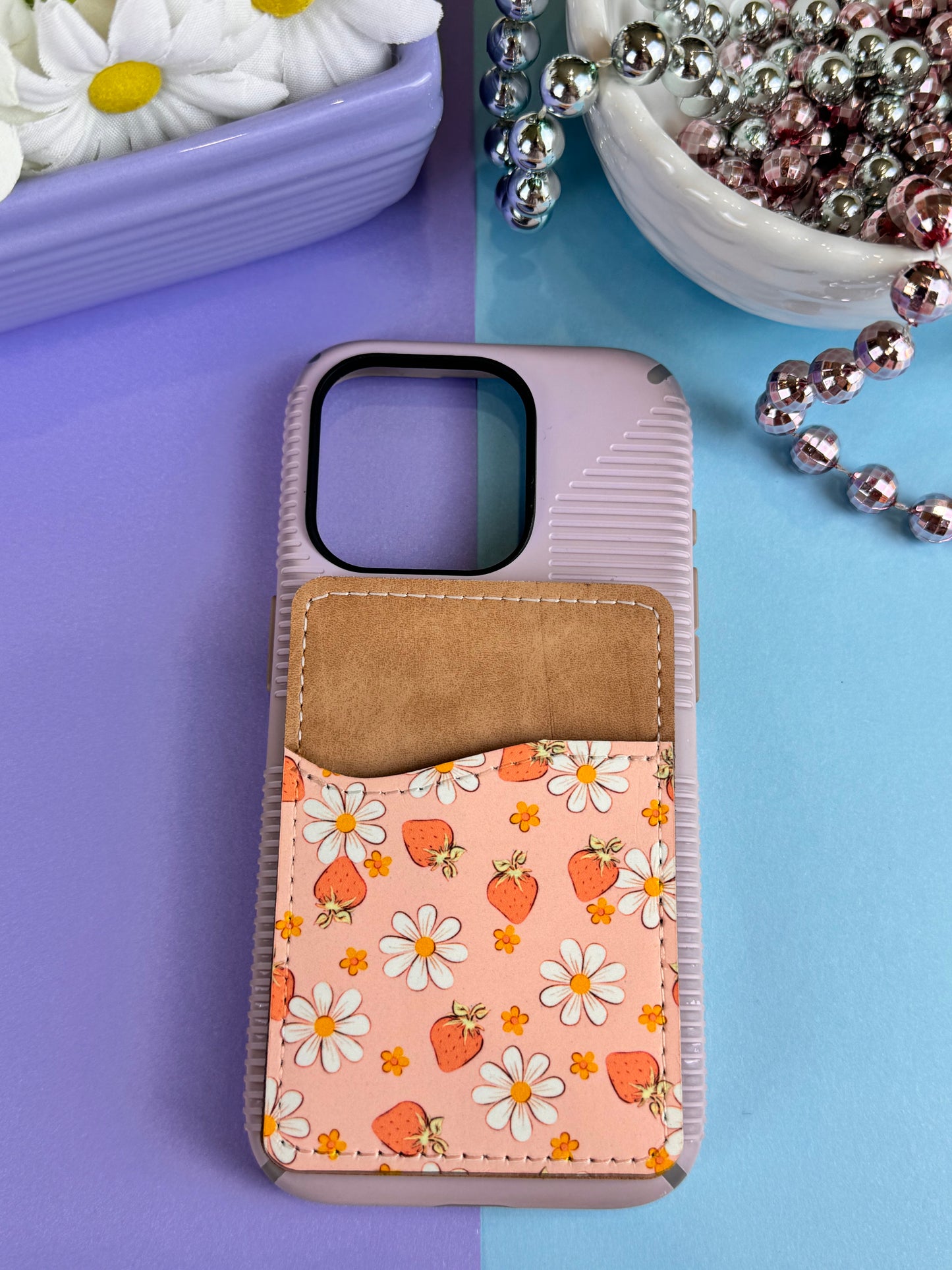 Strawberries and Daisies Faux Leather Wallet For Cell Phone Case