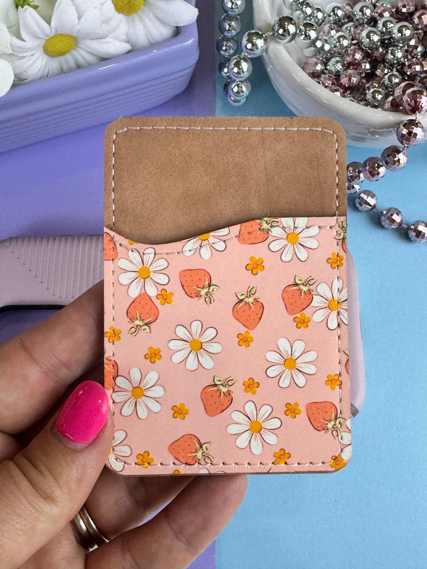 Strawberries and Daisies Faux Leather Wallet For Cell Phone Case