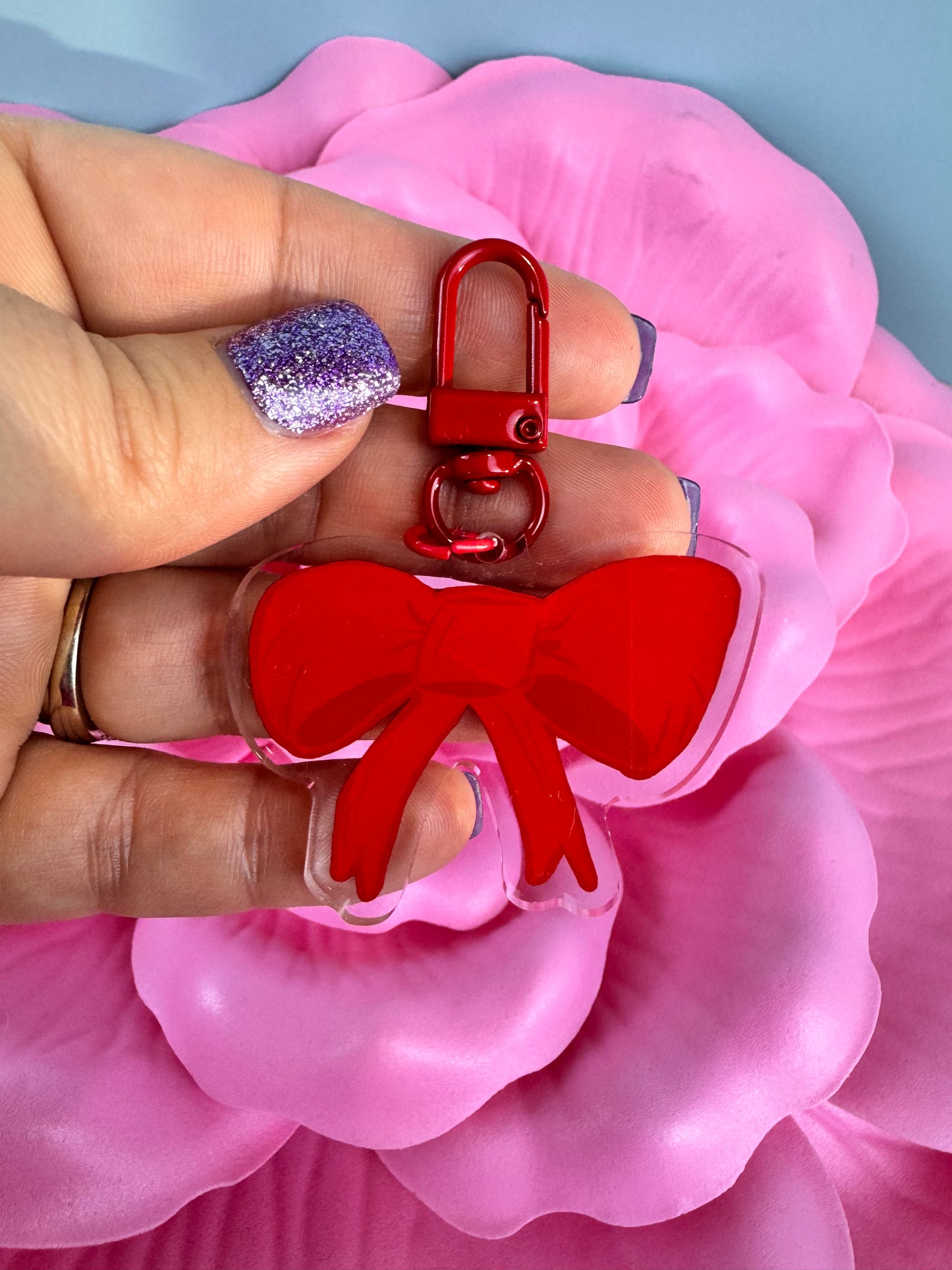 Adorable Acrylic Keychains, Bag Charms and Key Holders, Pretty Red Bow, Coquette Aesthetic