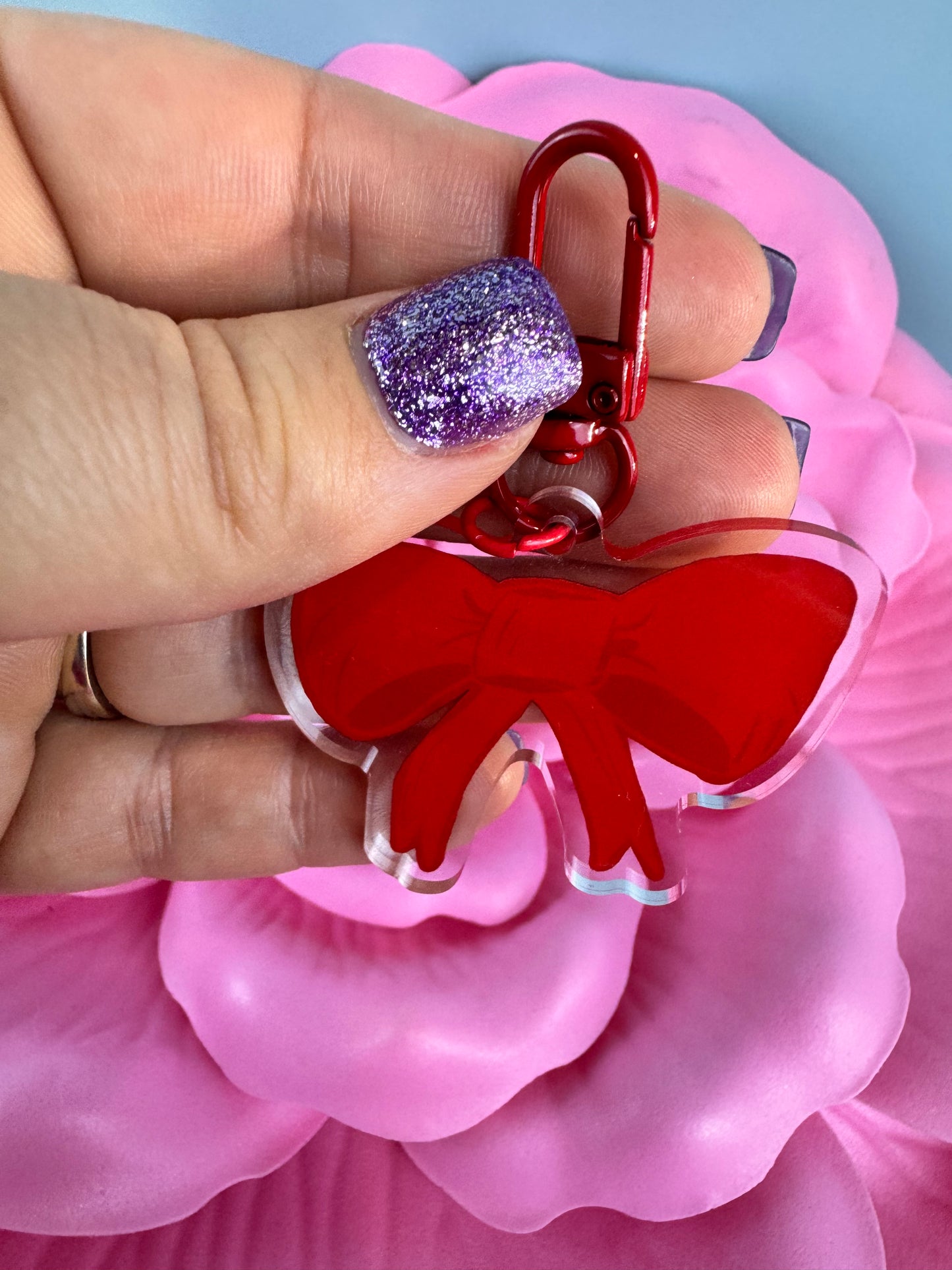 Adorable Acrylic Keychains, Bag Charms and Key Holders, Pretty Red Bow, Coquette Aesthetic