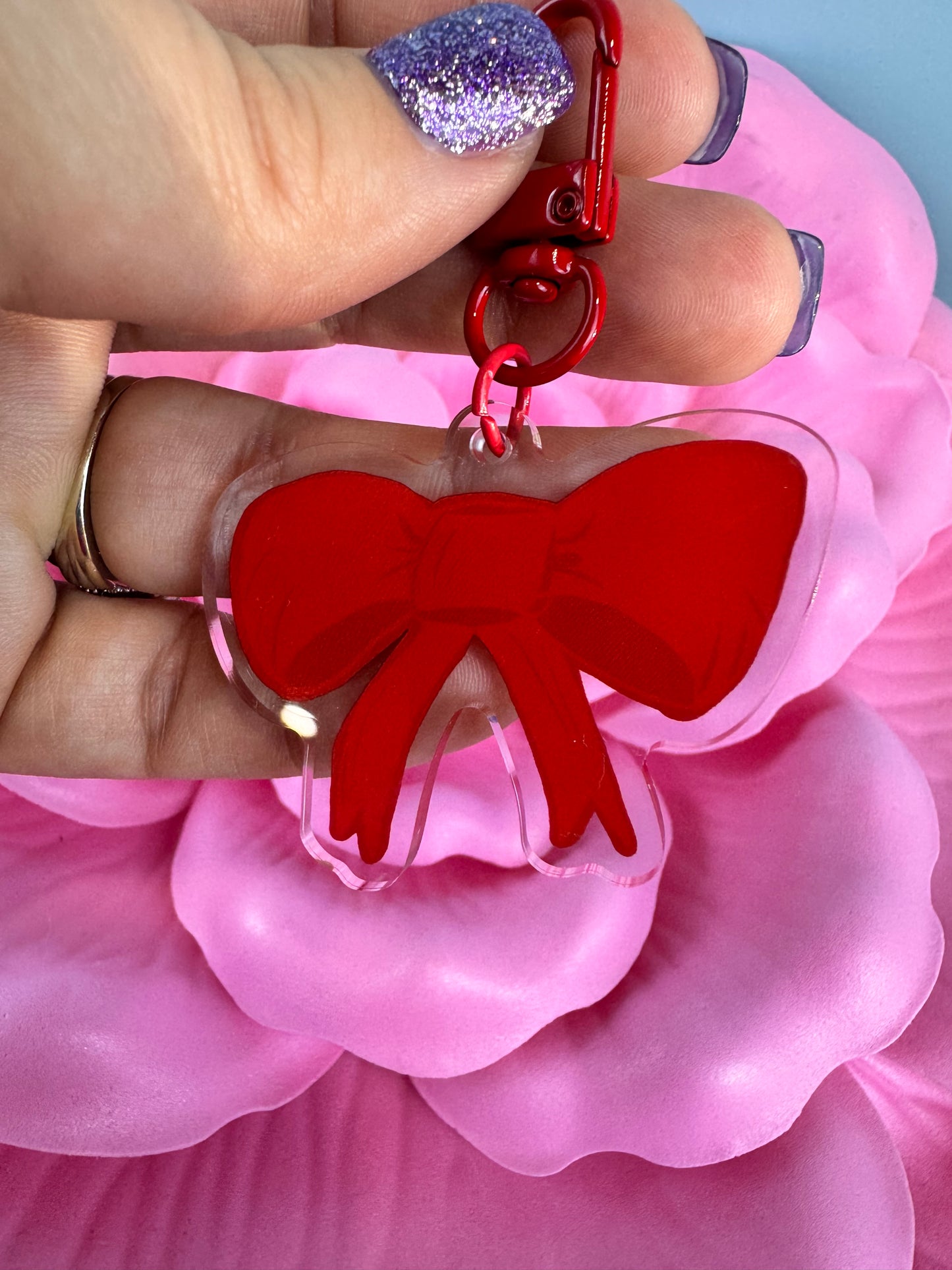Adorable Acrylic Keychains, Bag Charms and Key Holders, Pretty Red Bow, Coquette Aesthetic
