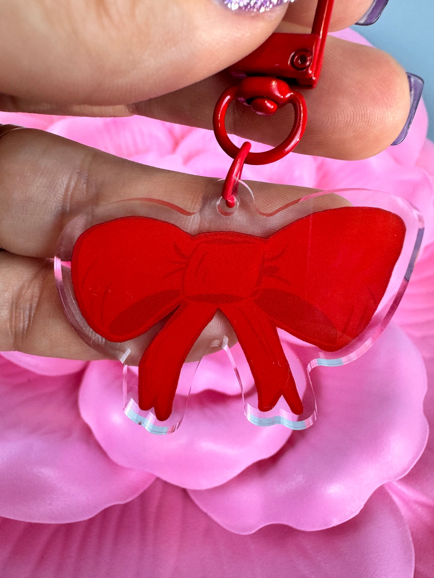 Adorable Acrylic Keychains, Bag Charms and Key Holders, Pretty Red Bow, Coquette Aesthetic