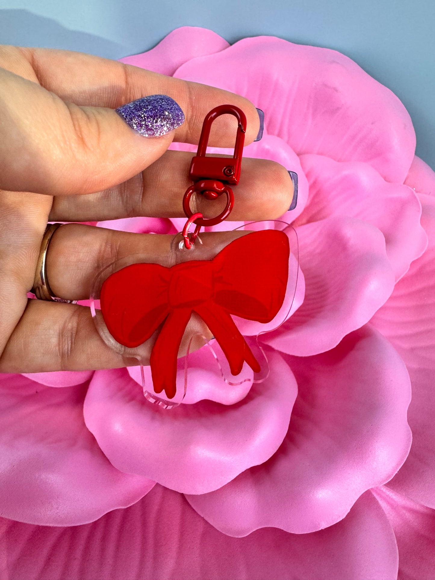 Adorable Acrylic Keychains, Bag Charms and Key Holders, Pretty Red Bow, Coquette Aesthetic