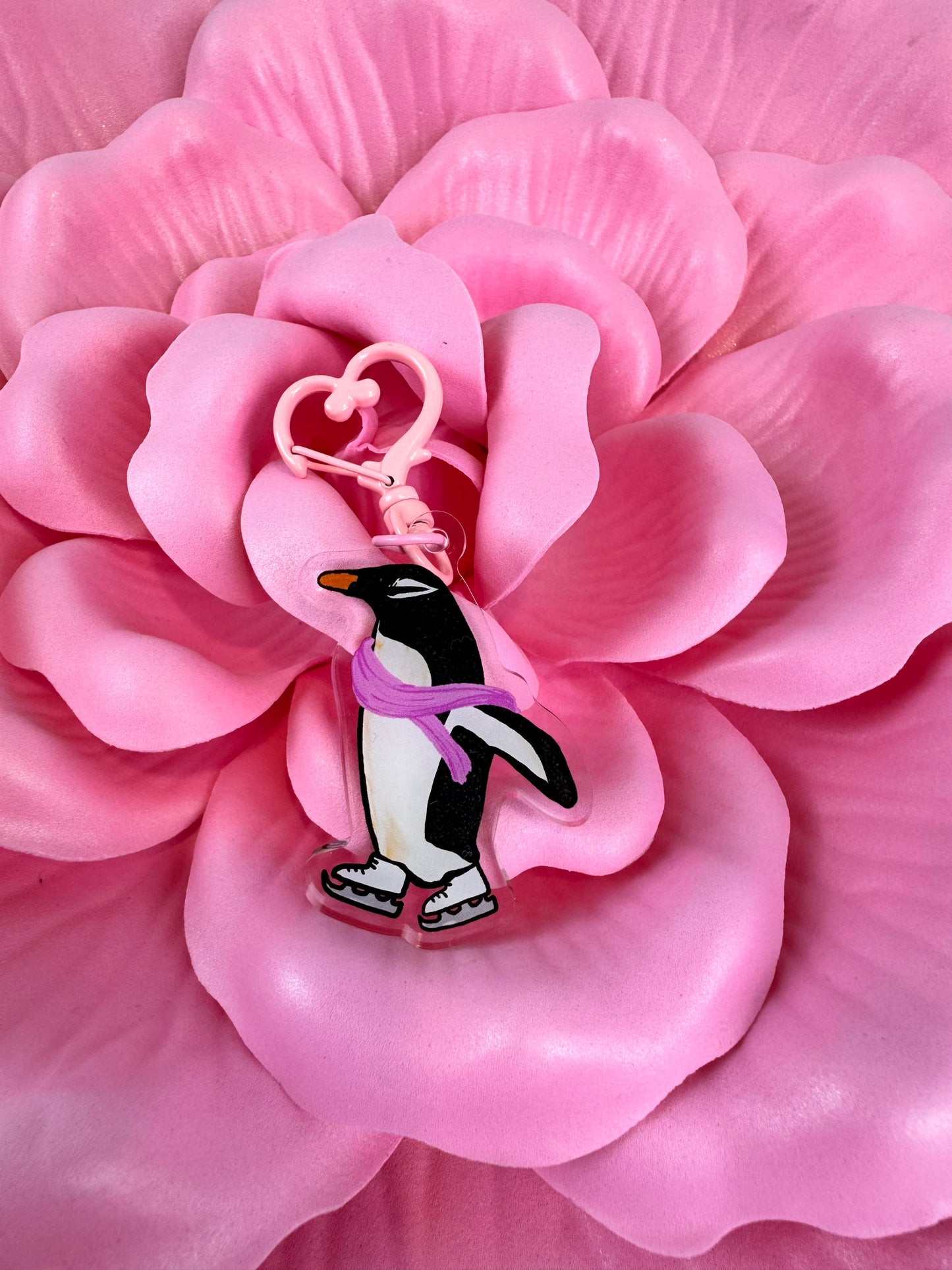 Adorable Acrylic Keychains, Bag Charms and Key Holders, Pretty Penguin On Ice Skates Living Her Best Life