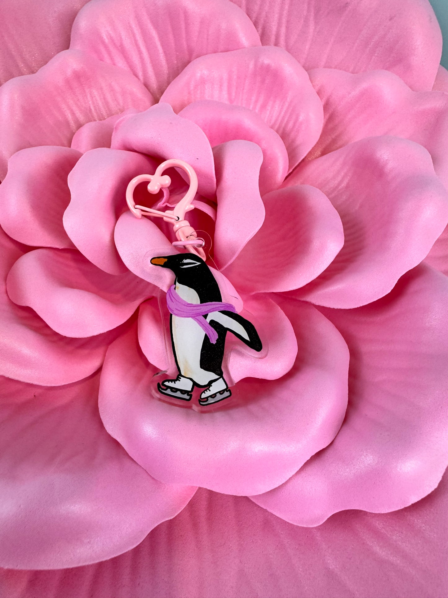 Adorable Acrylic Keychains, Bag Charms and Key Holders, Pretty Penguin On Ice Skates Living Her Best Life