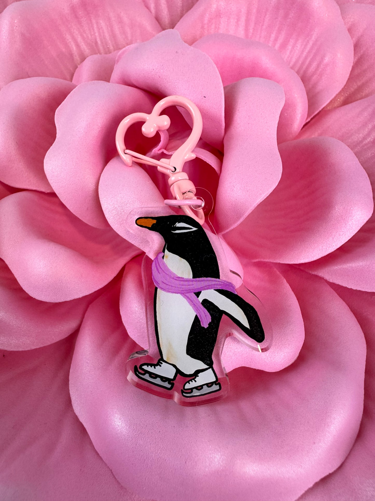 Adorable Acrylic Keychains, Bag Charms and Key Holders, Pretty Penguin On Ice Skates Living Her Best Life