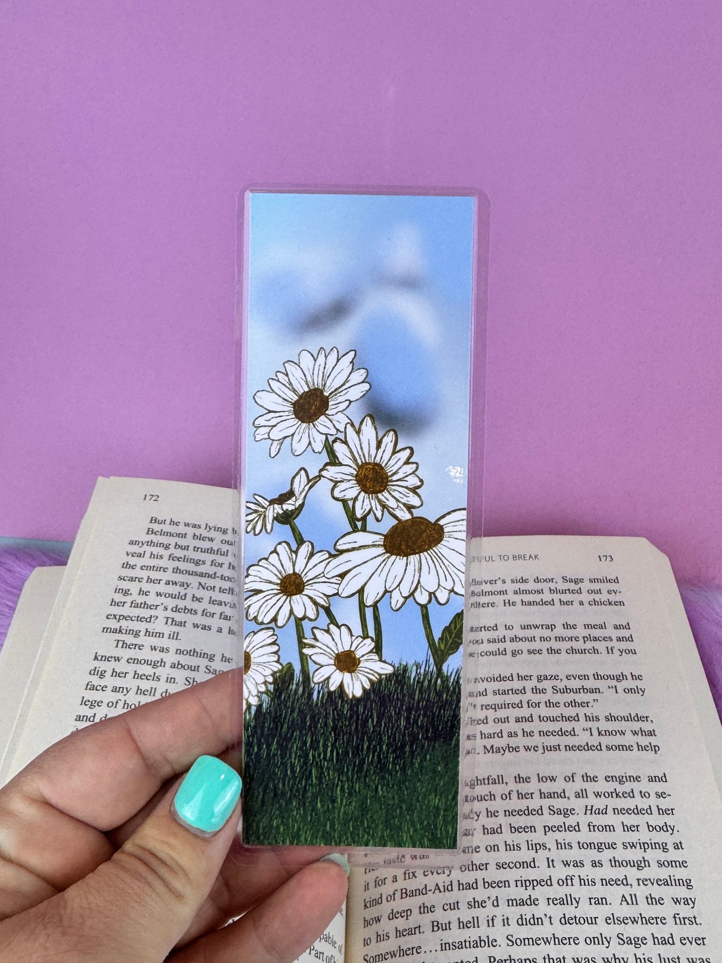 Daisy Flowers Laminated Bookmark, Page Saver For April Birthdays, April Birth Flower, Hand Drawn Flower Art, For Readers and Book Lovers