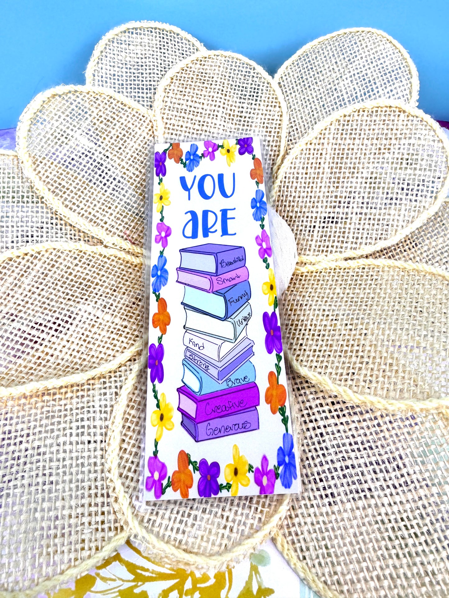 Positive Affirmation Book Stack Hand Drawn Laminated Bookmark