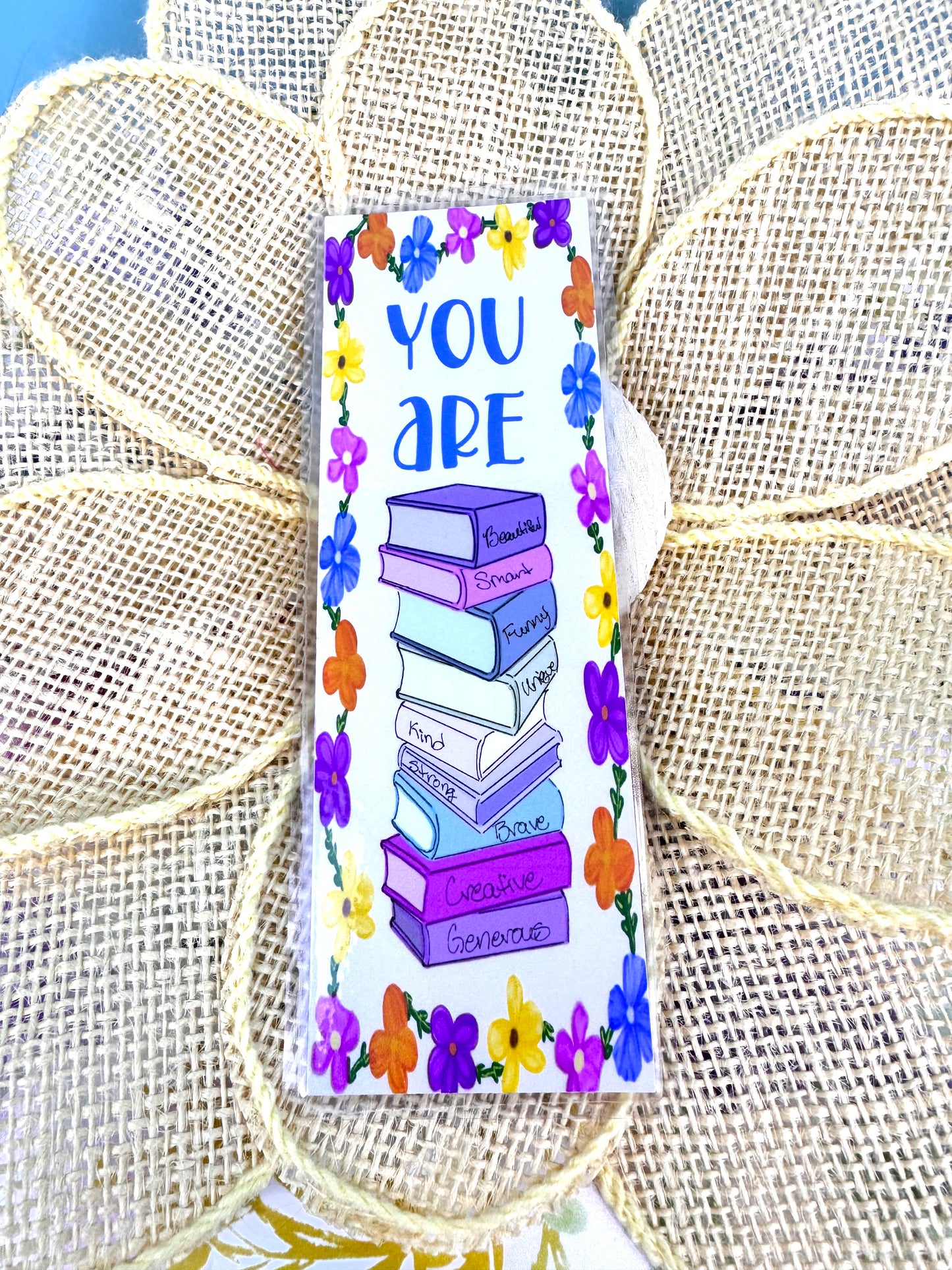 Positive Affirmation Book Stack Hand Drawn Laminated Bookmark