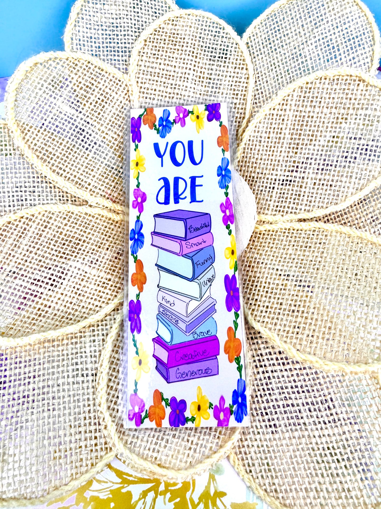 Positive Affirmation Book Stack Hand Drawn Laminated Bookmark